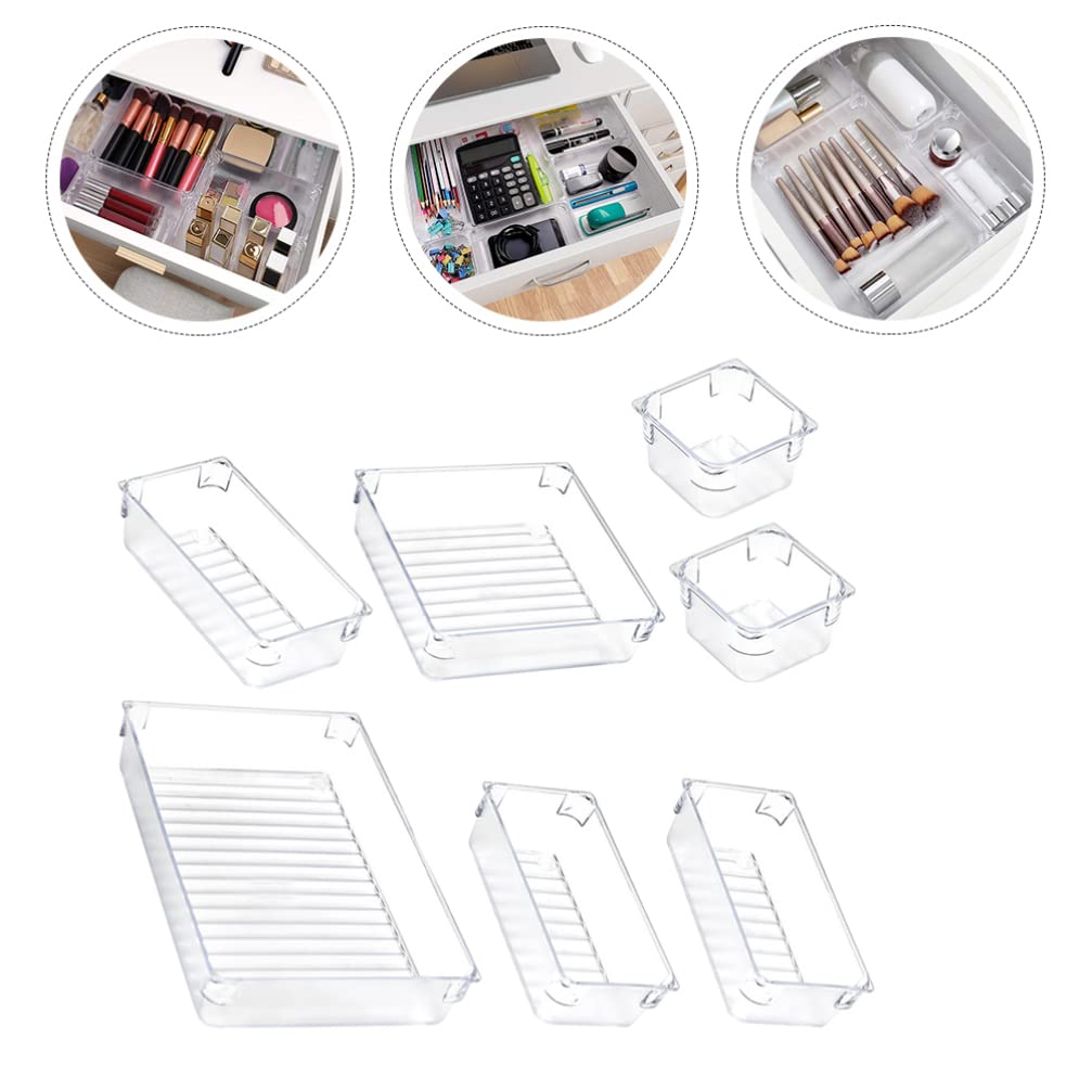 7-Piece Clear Plastic Storage Box Set - Versatile Drawer Dividers & Organizers for Cosmetics, Tableware, Jewelry | Shallow Narrow Trays for Home, Office & Kitchen Organization