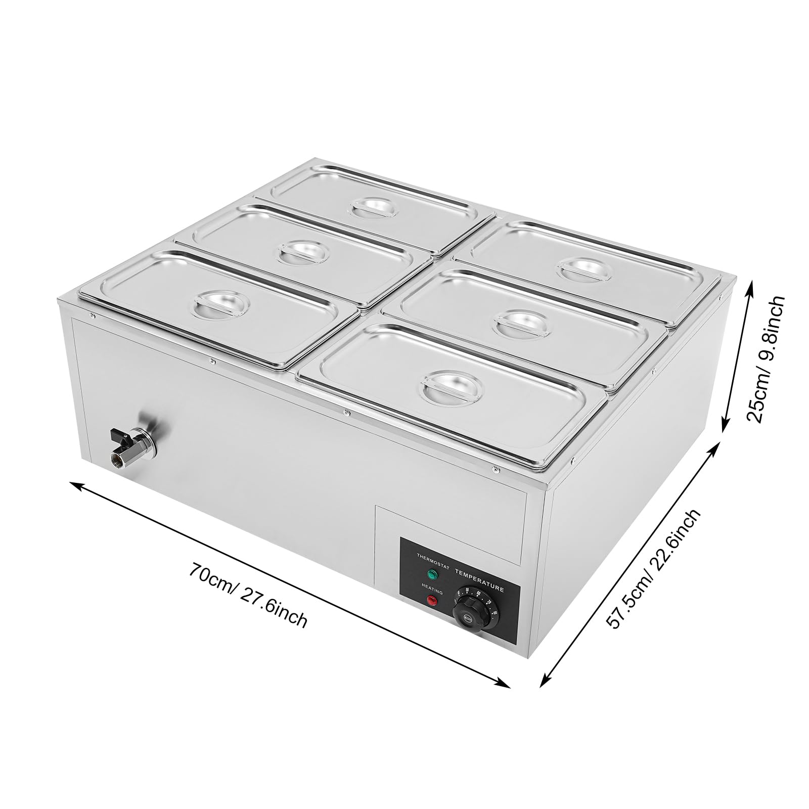 6-Pan Commercial Food Warmer Buffet Server - Stainless Steel Electric Food Warmer Tray with Adjustable Temperature - Perfect for Catering, Buffets, Restaurants and Party Food Serving