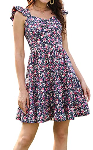 PRETTYGARDEN Women's Floral Boho Summer Dress - Sleeveless Backless Mini Dress with Ruffle Straps & Tiered Hem, Casual Beach Sundress for Vacation, Pool Party & Outdoor Date Night