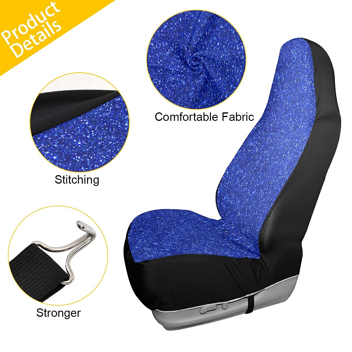 Blue Glitter Breathable Car Seat Covers - 2-Piece Set for Front Seats, Universal Fit for Most Cars, SUVs, Trucks & Vans | Durable Seat Protector with Stylish Sparkle Texture | Perfect for Daily Commute, Road Trips & Vehicle Protection
