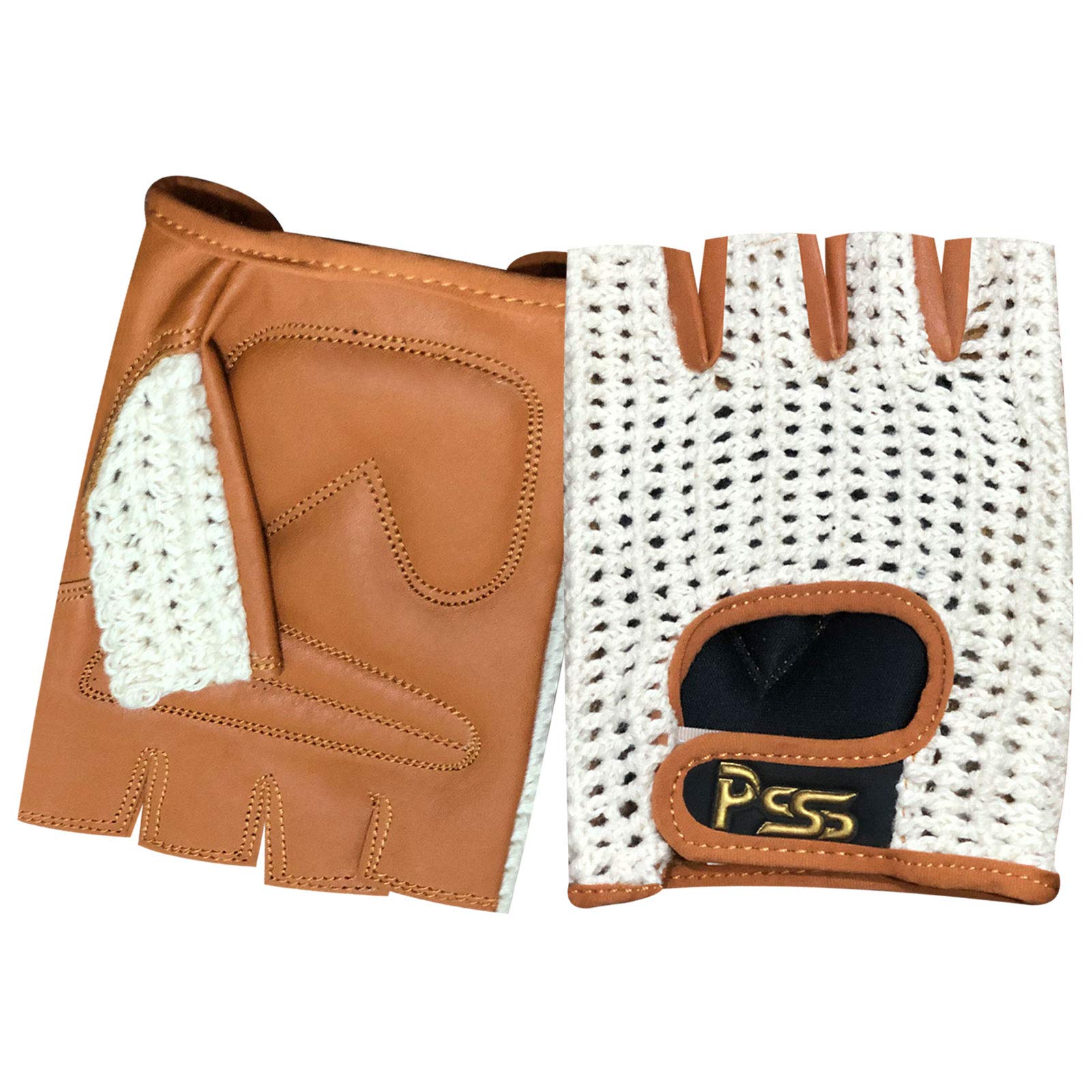 Breathable Fingerless Padded Cycling Gloves for Biking, Fitness & Gym Workouts - Tan with White Mesh, Medium Size | Ideal for Cycling, Weightlifting & Cross Training