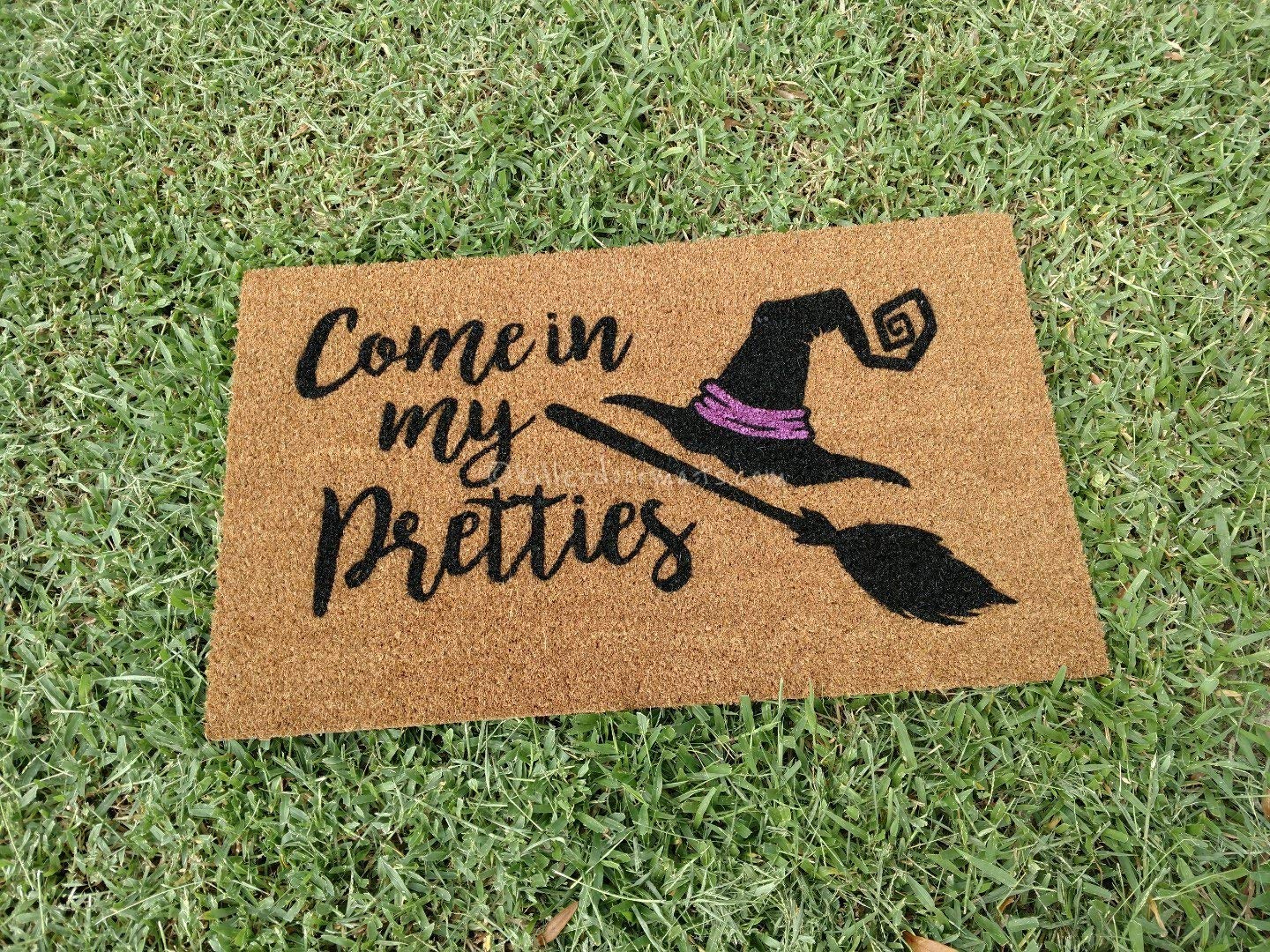 Hand-Painted Custom Halloween Welcome Doormat - Witch Design for Front Door Decor | Perfect for Spooky Season, Trick-or-Treaters & Haunted House Entryway