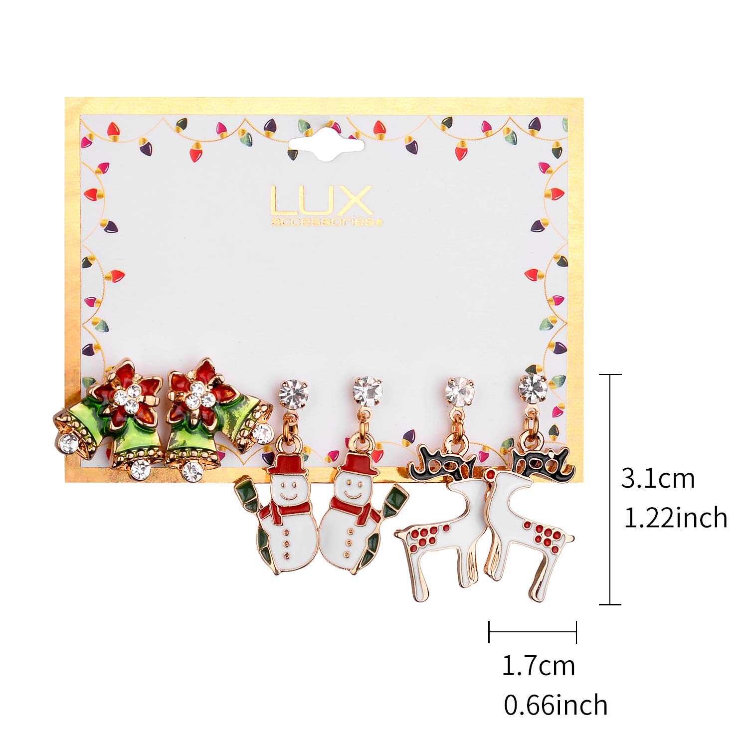 Christmas Stud Earrings Set - Green Bells, Snowman & Reindeer for Holiday Parties