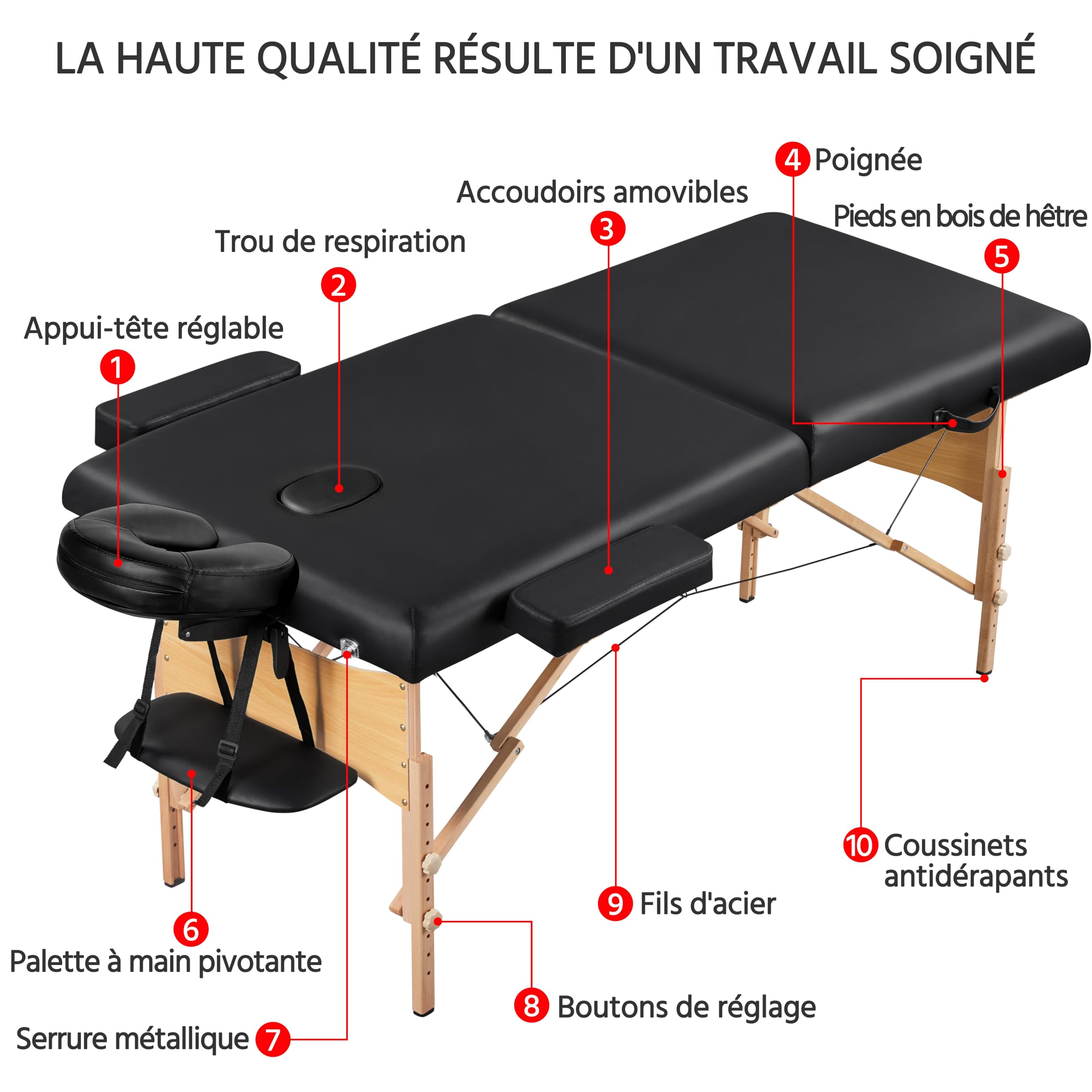 Yaheetech 70cm Folding Massage Table - Professional 2-Section Solid Wood Massage Bed for Spa, Therapy & Cosmetic Use - Black | Perfect for Home, Salon & Clinic Relaxation