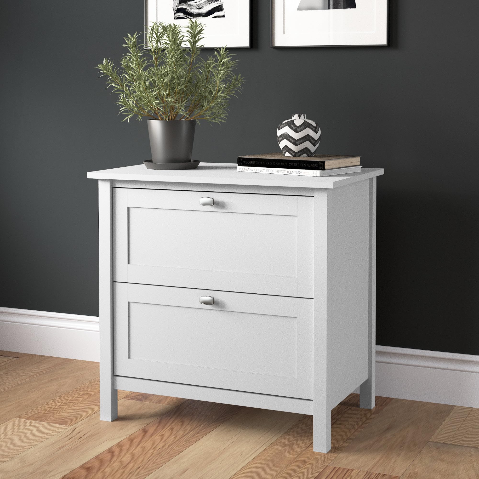 Bush Furniture Broadview 2-Drawer Lateral File Cabinet in Pure White - Home Office Storage Solution for Documents & Supplies