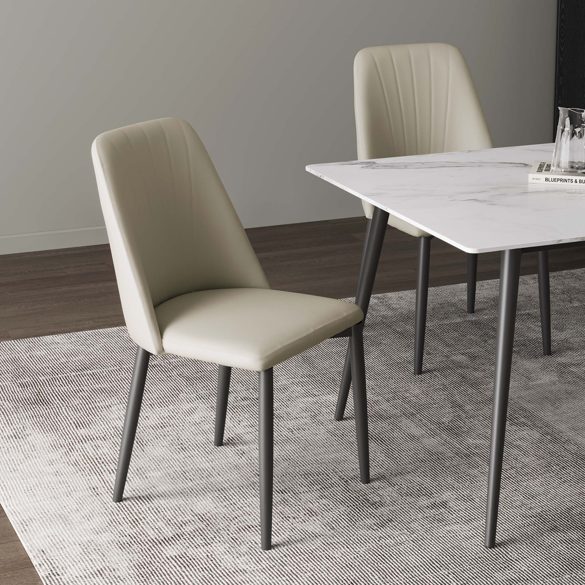 Chester Upholstered Dining Side Chairs Set of 2 - Off White Fabric - Modern Kitchen & Dining Room Furniture for Home Decor