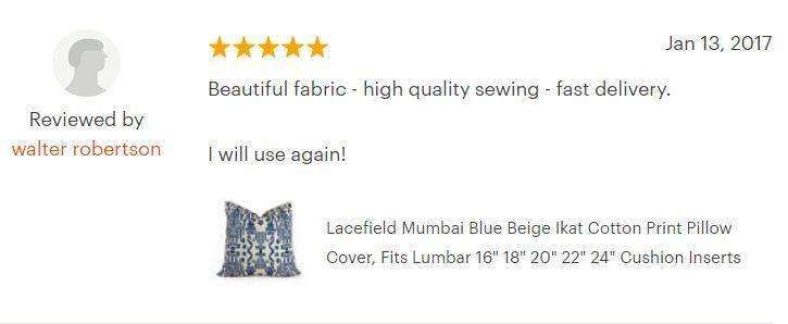 Indian Blue Beige Ikat Ethnic Cotton Print Pillow Cover - Handmade Mumbai Design - Lacefield Fabric - Fabric by the Yard Available - Perfect for Boho Home Decor, Living Room Throw Pillows & Bedroom Accents
