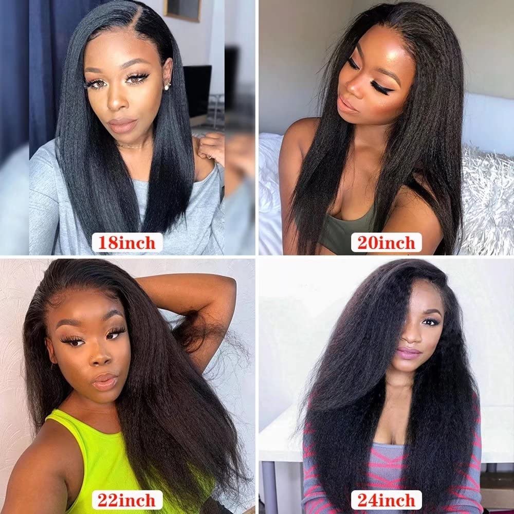 QUINLUX 18 Inch Long Italian Yaki 13x6 Lace Front Human Hair Wig for Black Women - 150% Density Kinky Straight HD Transparent Lace Peruvian Yaki Wig with Pre-Plucked Bleached Knots (Natural Color) | Perfect for Daily Wear, Cosplay, and Special Occasions