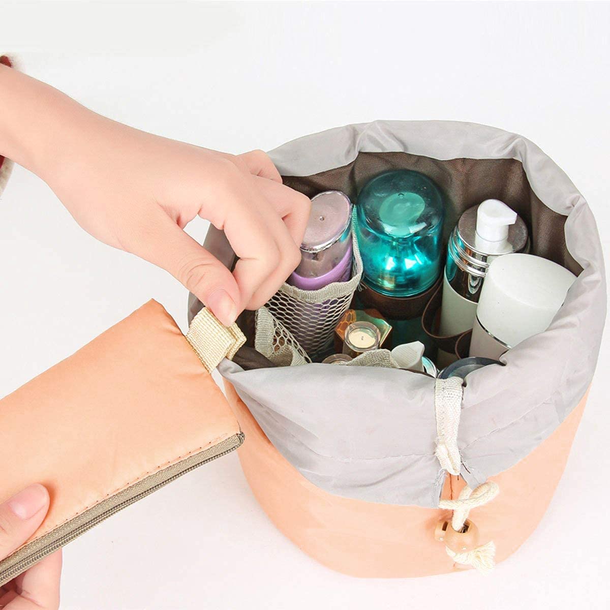 Collapsible Travel Makeup Bag - Portable Cosmetic Pouch with Inner Pockets for Toiletries & Organizing