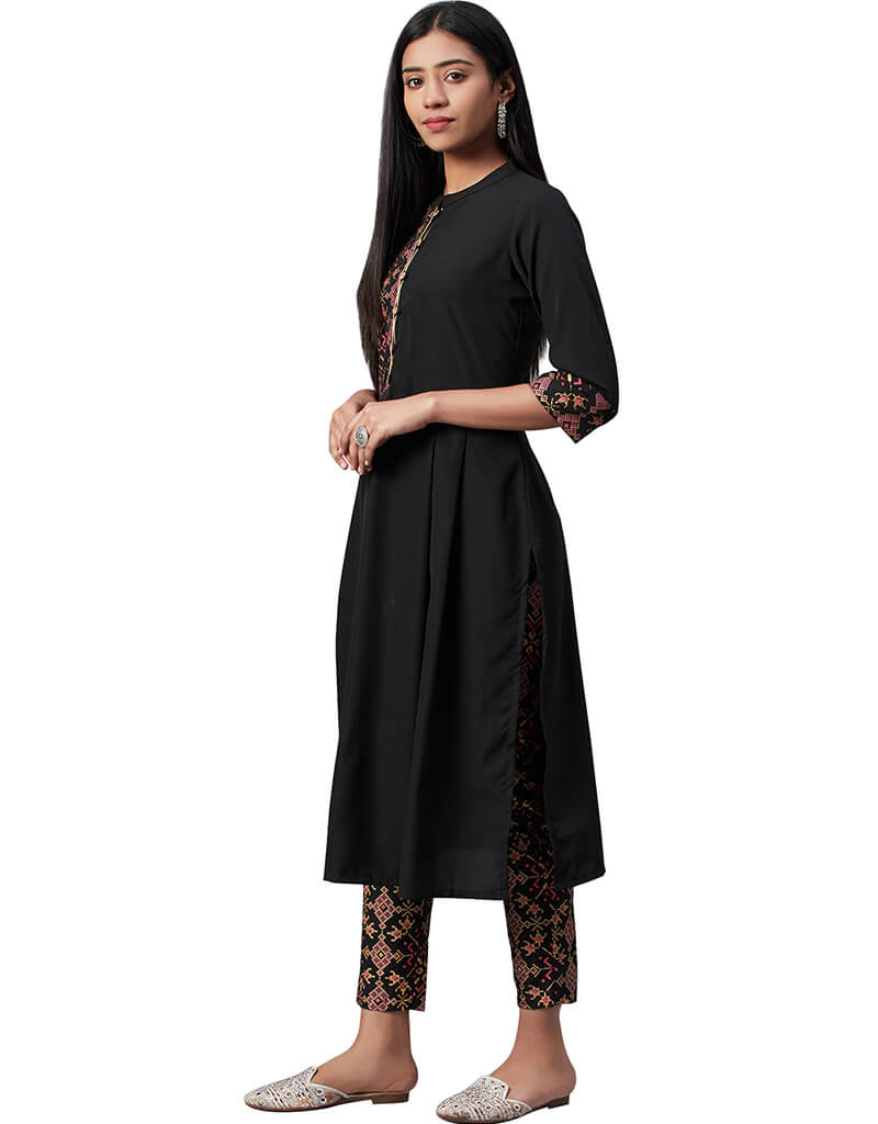Elegant Black Crepe Pant Kurti for Women - Stylish Indian Ethnic Wear for Parties, Weddings & Festive Occasions