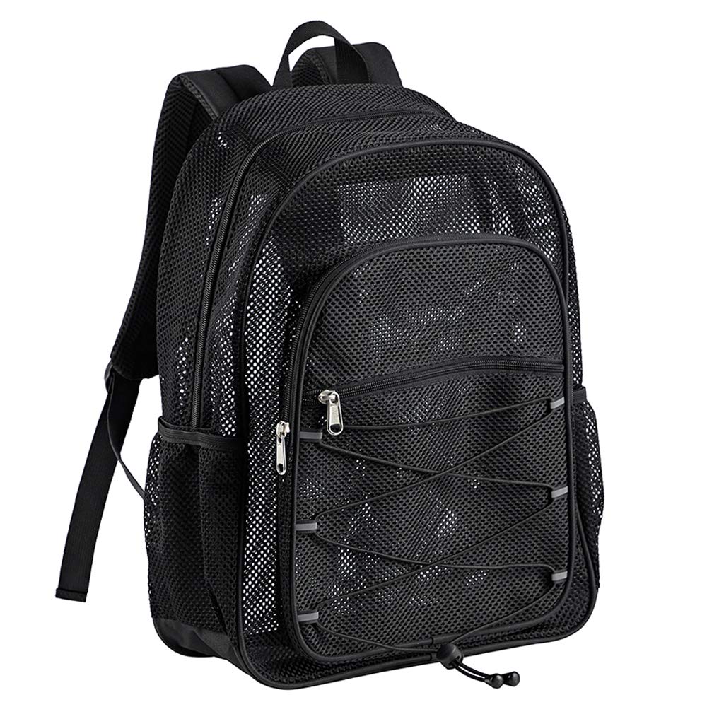 COVAX Heavy Duty Mesh Backpack - Transparent College Bookbag with Bungee Cord & Padded Straps for Commuting, Swimming, Beach & Outdoor Sports | Perfect for Gym, Travel & School Use
