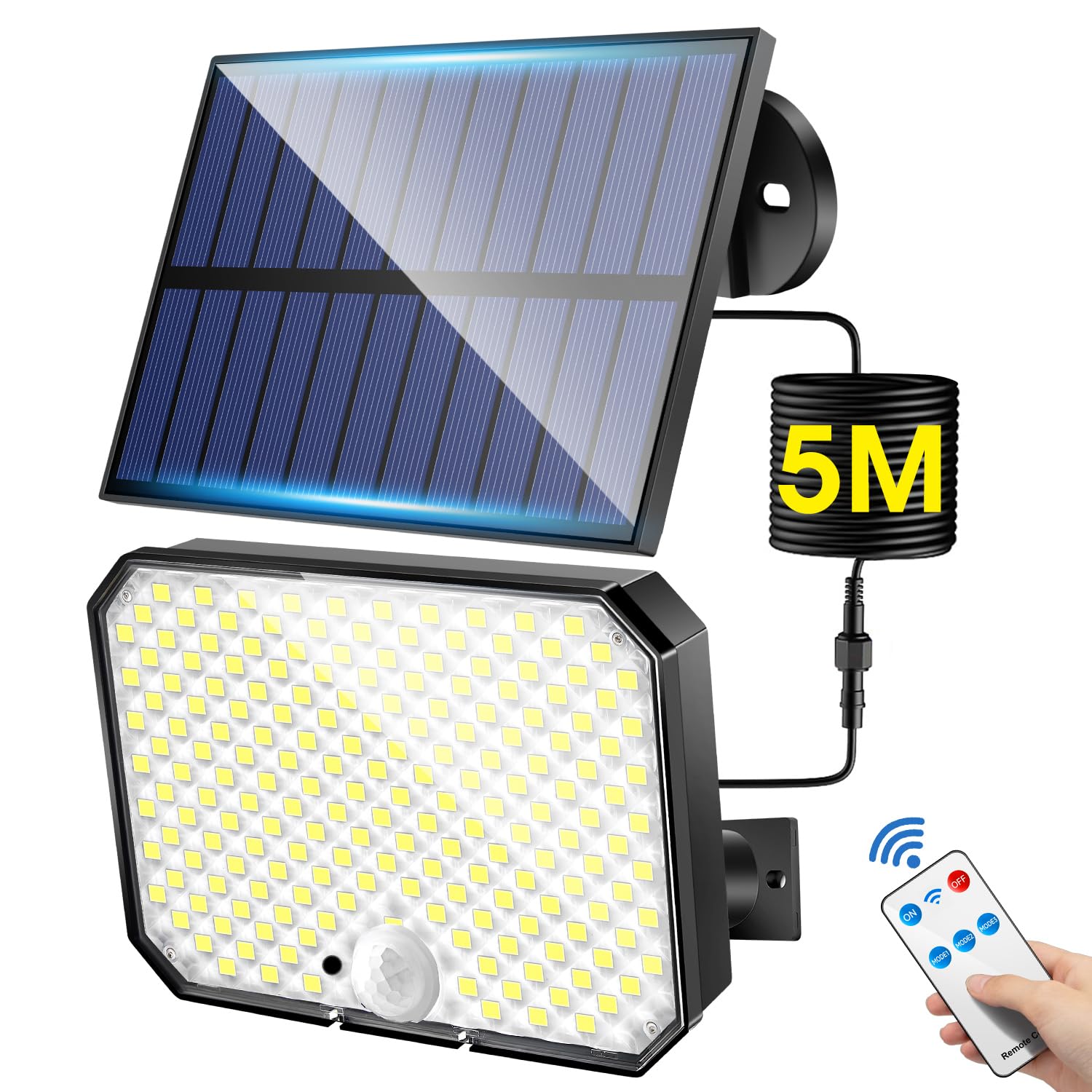190LED 1500LM Solar Flood Lights Outdoor with Motion Sensor - IP65 Waterproof Solar Security Lights for Backyard, Garage & Pathway - 3 Lighting Modes & Remote Control - Ideal for Home Security, Landscape Lighting & Outdoor Illumination