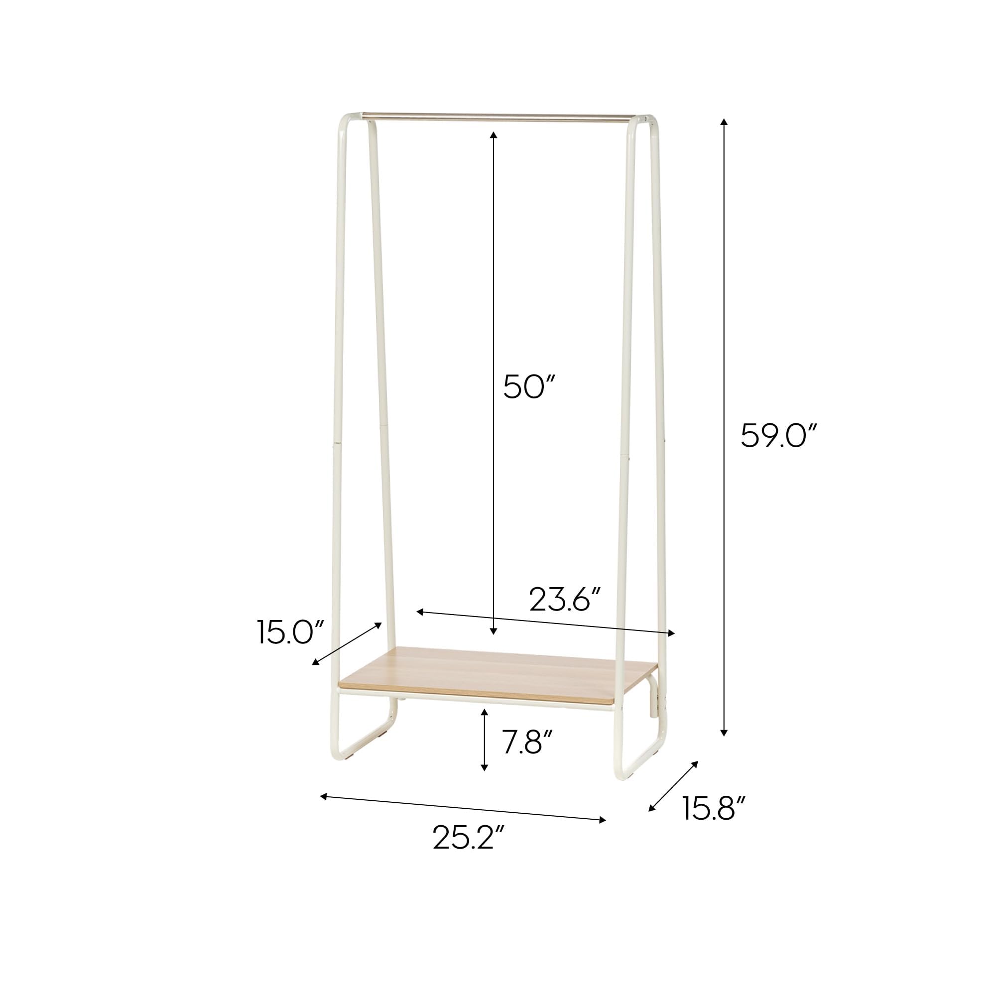 IRIS USA Freestanding Clothes Rack with Wood Shelf - Sturdy Metal Garment Rack for Hanging Clothes | Easy Assembly Space-Saving Storage Solution for Bedroom, Closet & Laundry Room (White)