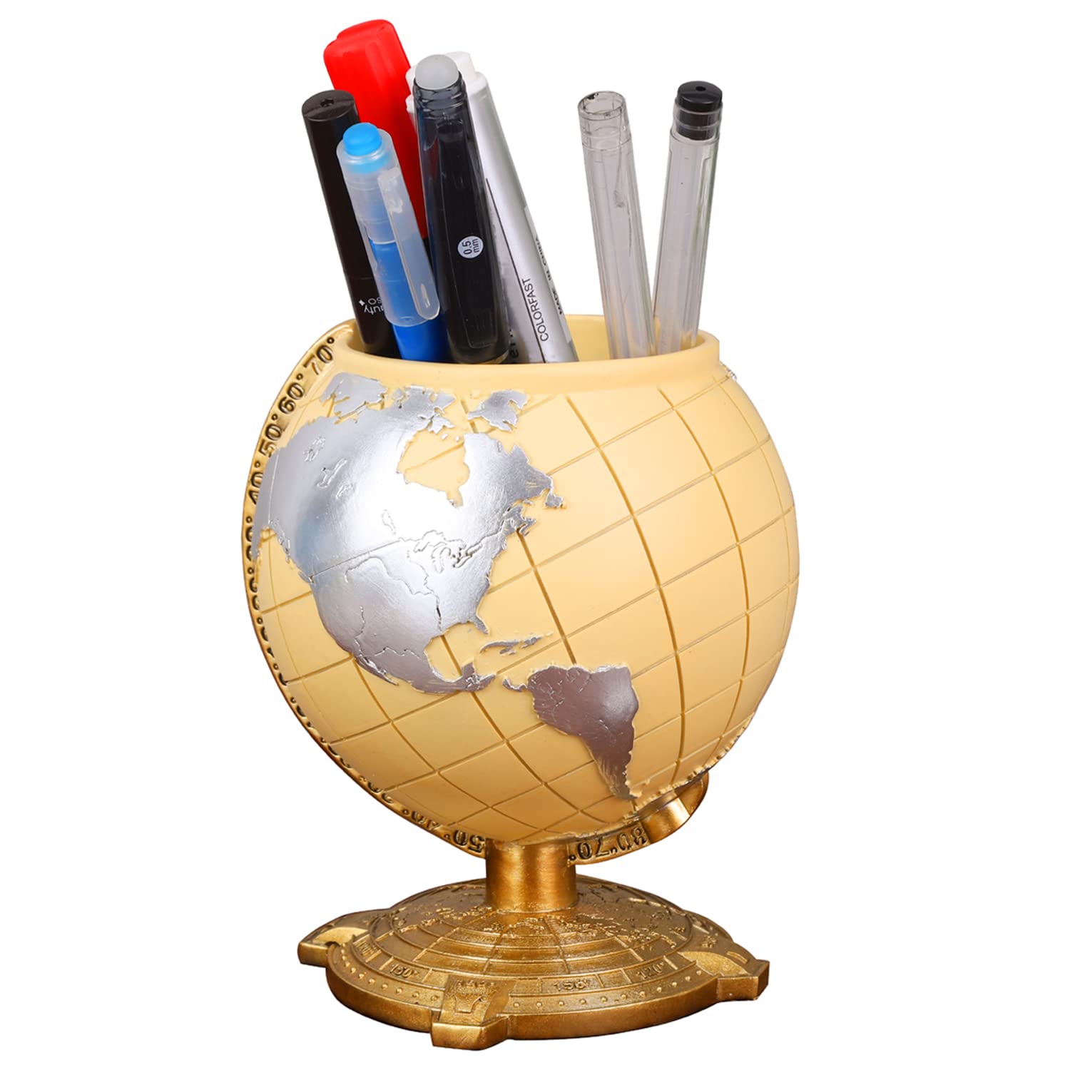 Vintage Globe Pen Holder - Cute Desk Organizer for Pencils & Office Supplies | Unique Teacher Gift, School & Home Office Decor | Perfect for Students, Kids & Professionals (Light Yellow) | Ideal for Study, Work & Workspace Organization
