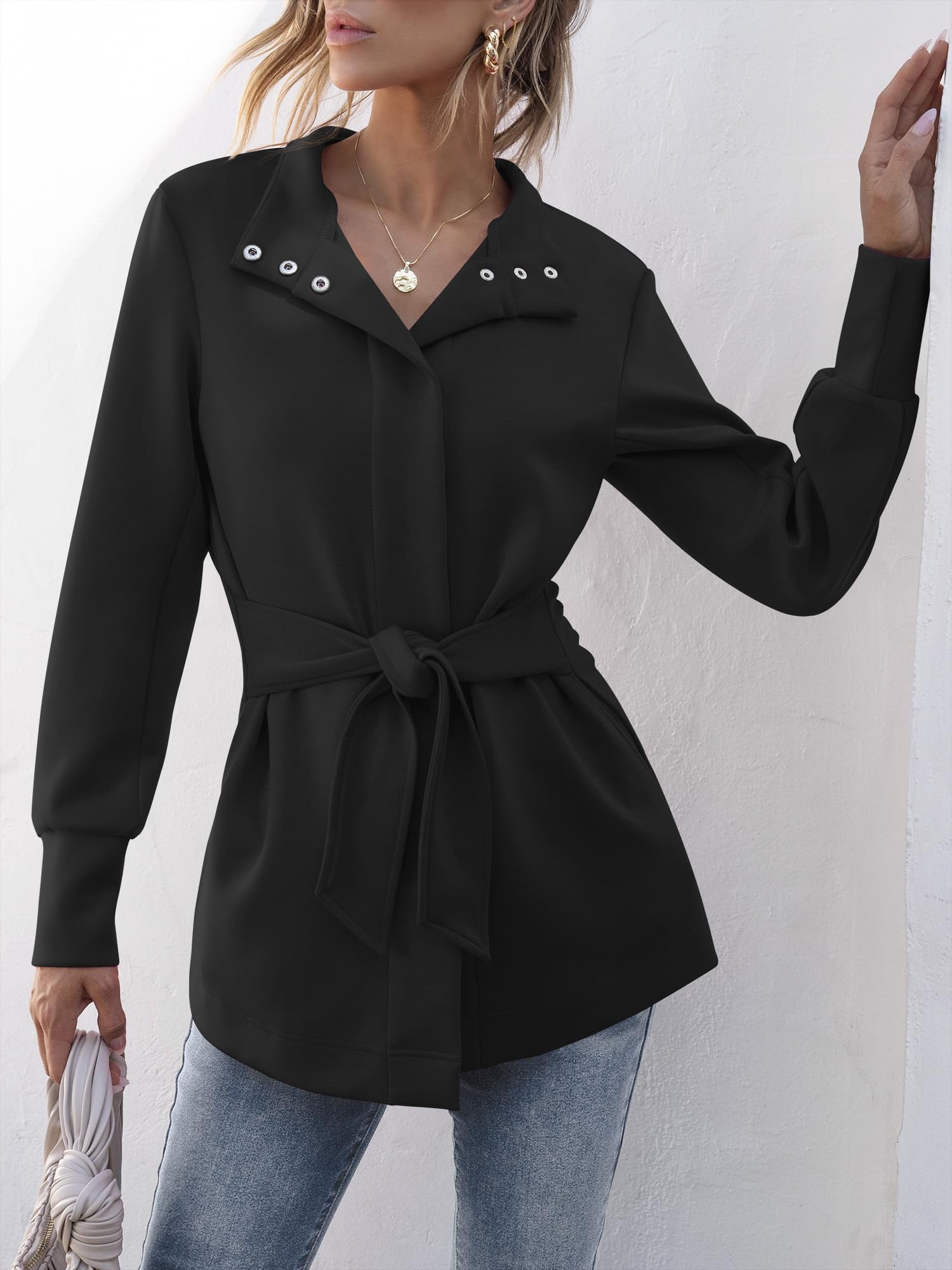 ANRABESS Women's Belted Trench Coat - Long Sleeve Wrap Jacket with Pockets, Button Up Dressy Outerwear for Spring 2025 | Casual Office Wear, Date Night Outfits, Spring Fashion Layering
