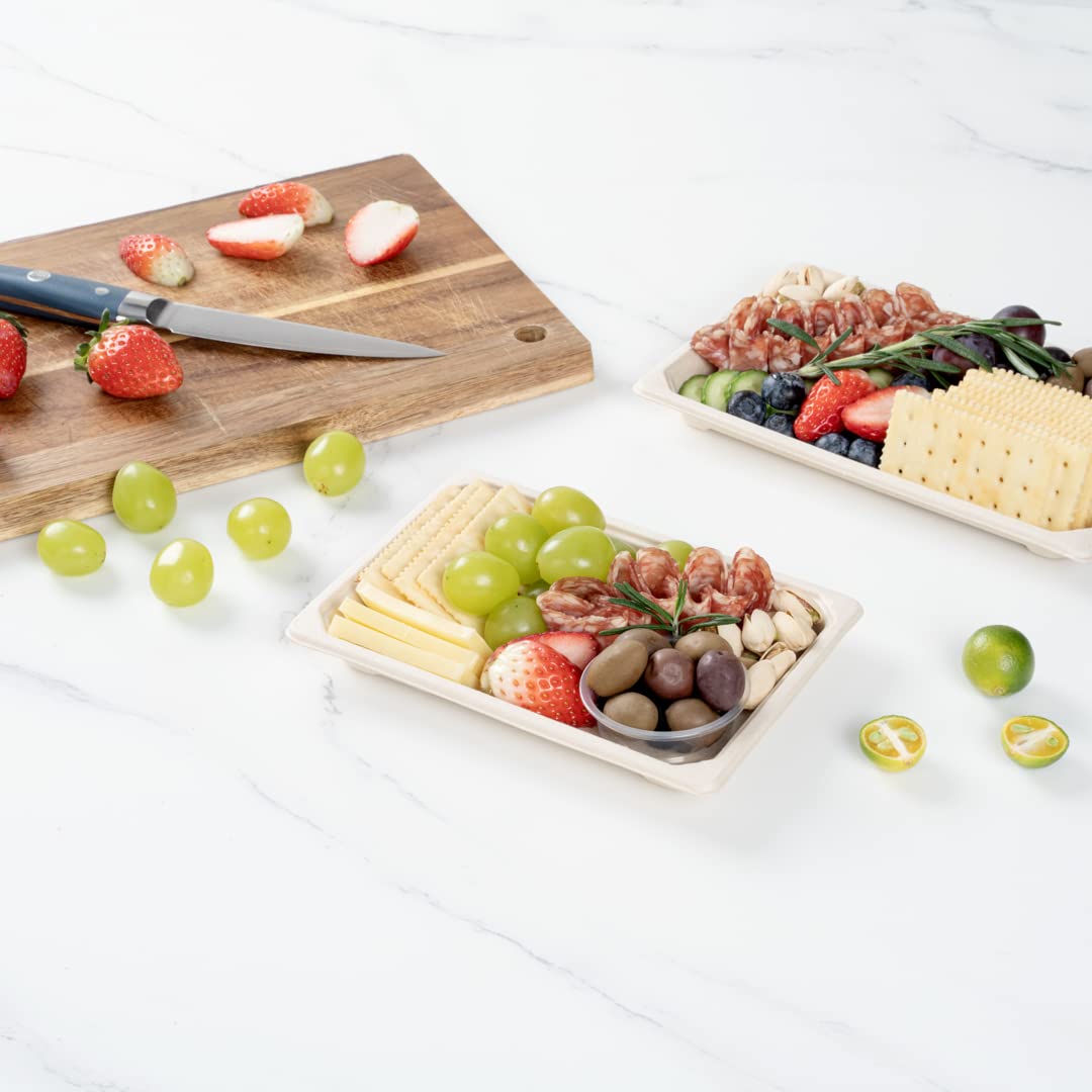 Eco-Friendly 7.3 x 5 Inch Microwaveable Bagasse Sushi Trays - 100-Pack Brown Sugarcane Pulp Appetizer Plates | Freezer Safe, Biodegradable | Perfect for Restaurants, Catering & Sushi Bars