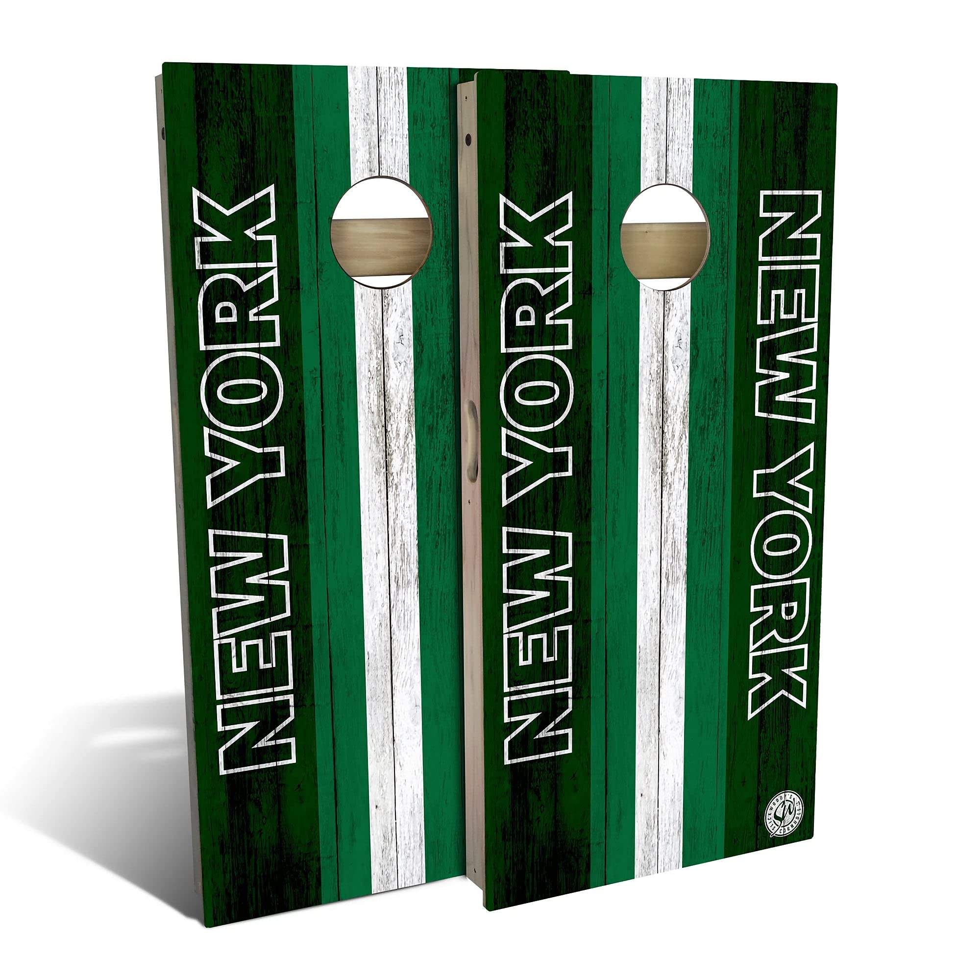 New York City Themed Cornhole Game Set - Premium Wooden Boards & 8 Bean Bags - Outdoor Lawn Games for Backyard, Tailgating & Parties (Multiple Sizes & Accessories Included)
