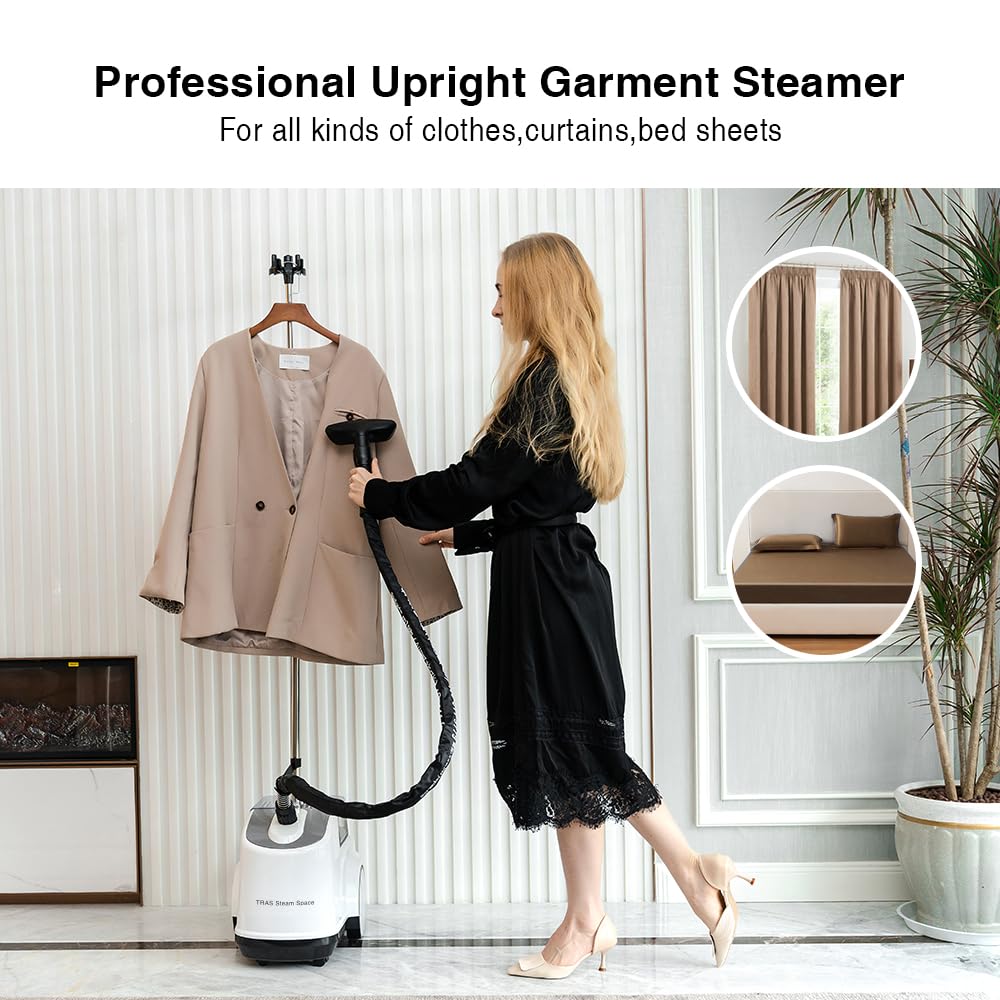 Professional Clothes Steamer with 3L Large Water Tank - 1600W Powerful Garment & Fabric Steamer for Wrinkles Removal (White) | Perfect for Home, Travel, and Professional Use