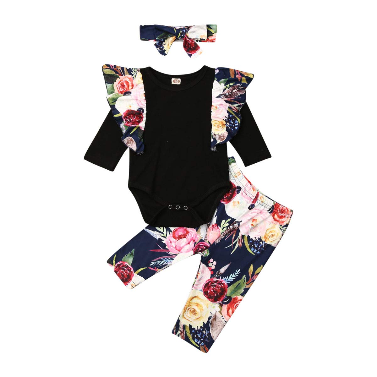 FOMOYUU Newborn Baby Girl Outfit - Floral Print Ruffle Pants for Spring & Fall | Soft & Comfortable Infant Clothes for Photo Shoots, Family Gatherings & Daily Wear