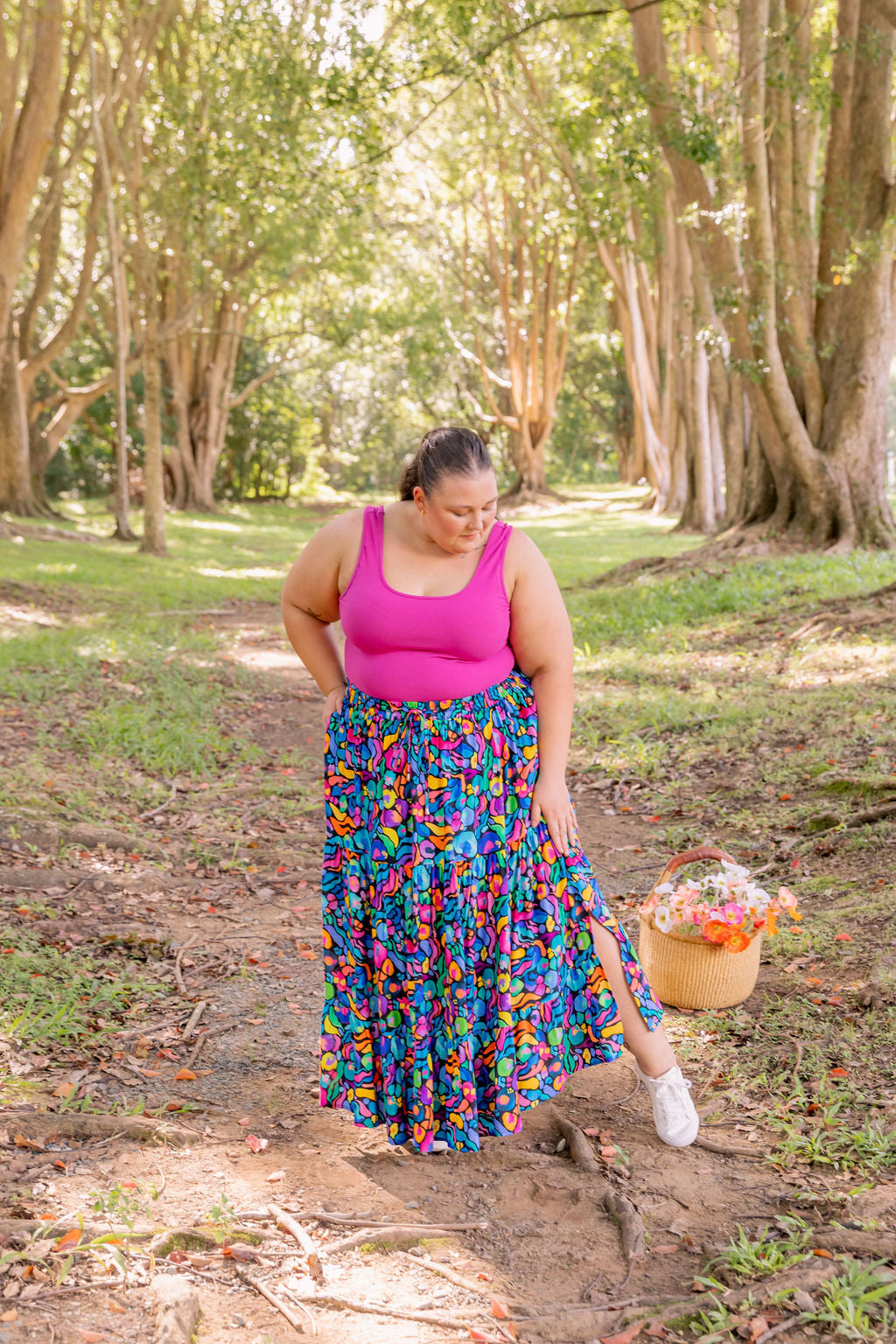 Kasey Rainbow African Print Carrie Skirt - Stylish Floral Midi Skirt for Women, Perfect for Summer Outfits, Beach Vacations & Boho Fashion