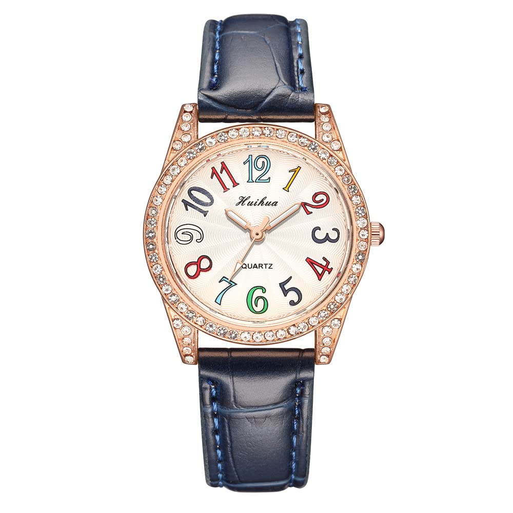 Colorful Number Dial Quartz Watch for Girls - Stylish Casual Leather Belt Analog Wristwatch for Students, Teens, Daughters & Wives | Perfect for School, Daily Wear & Fashion Accessories