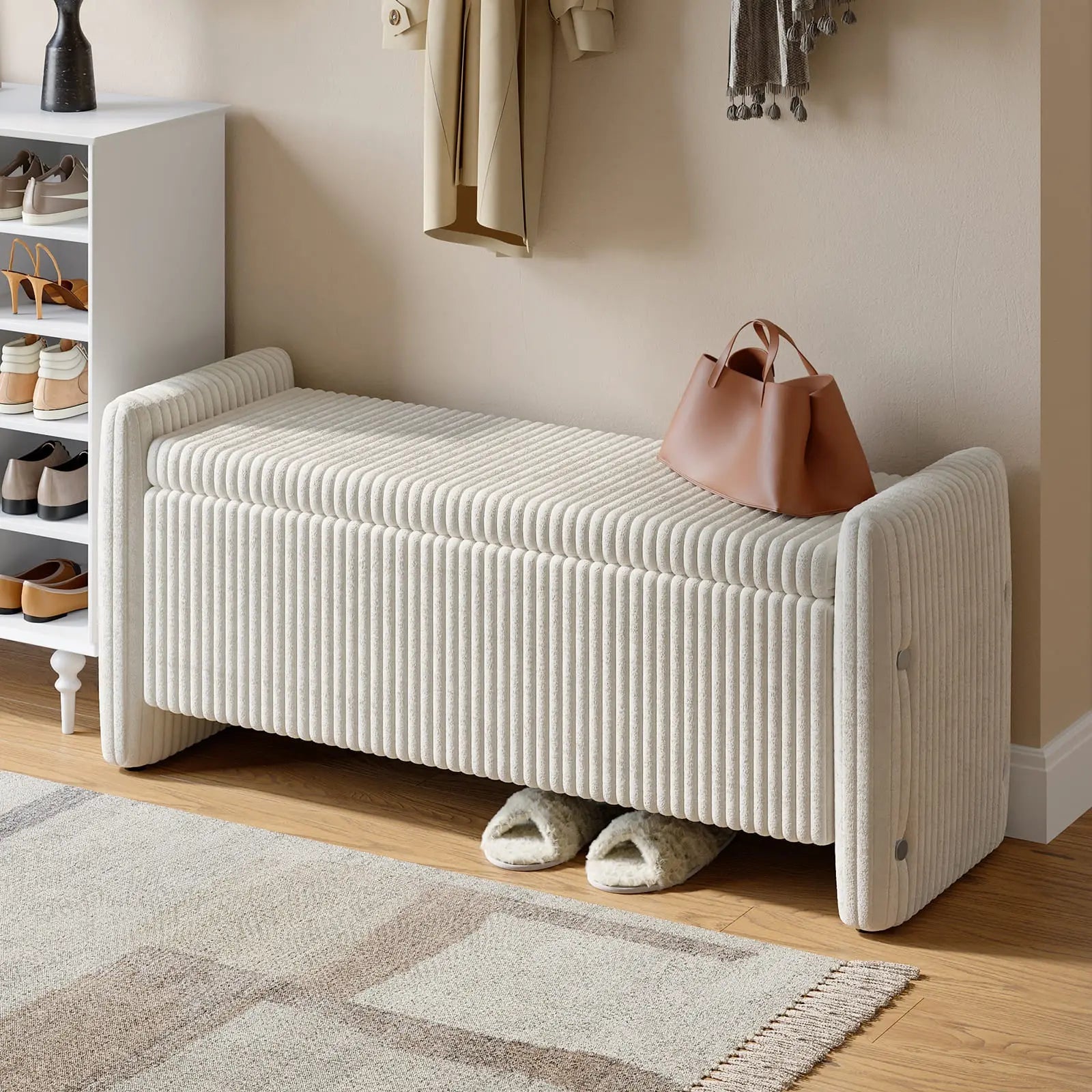 Bestier Velvet Ottoman Storage Bench with Tufted Seat - Stylish Footrest & Organizer for Bedroom, Living Room, Entryway - Perfect for Extra Seating & Hidden Storage