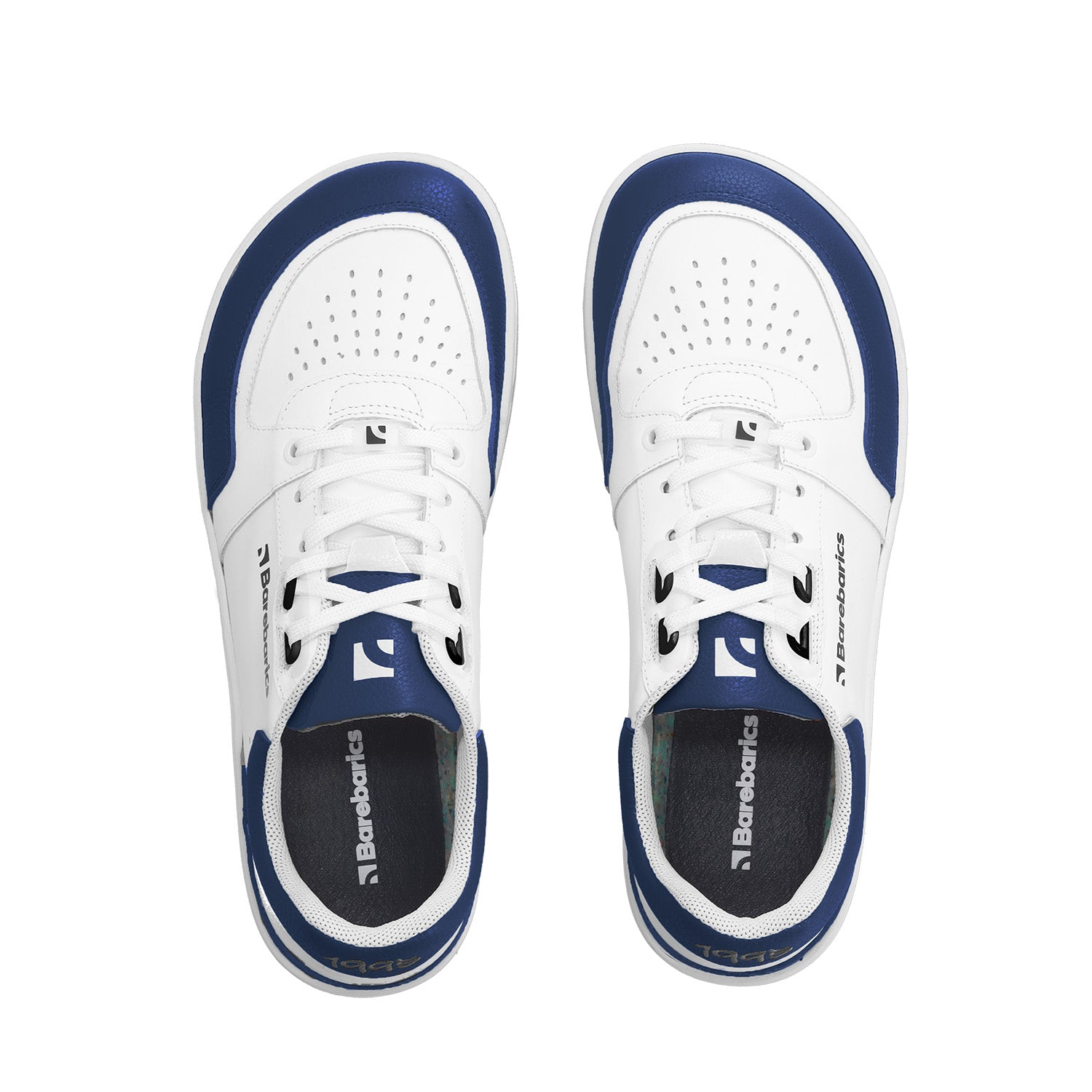 Barebarics Wave Barefoot Sneakers for Men & Women - White & Dark Blue Minimalist Shoes for Running, Walking & Gym Workouts