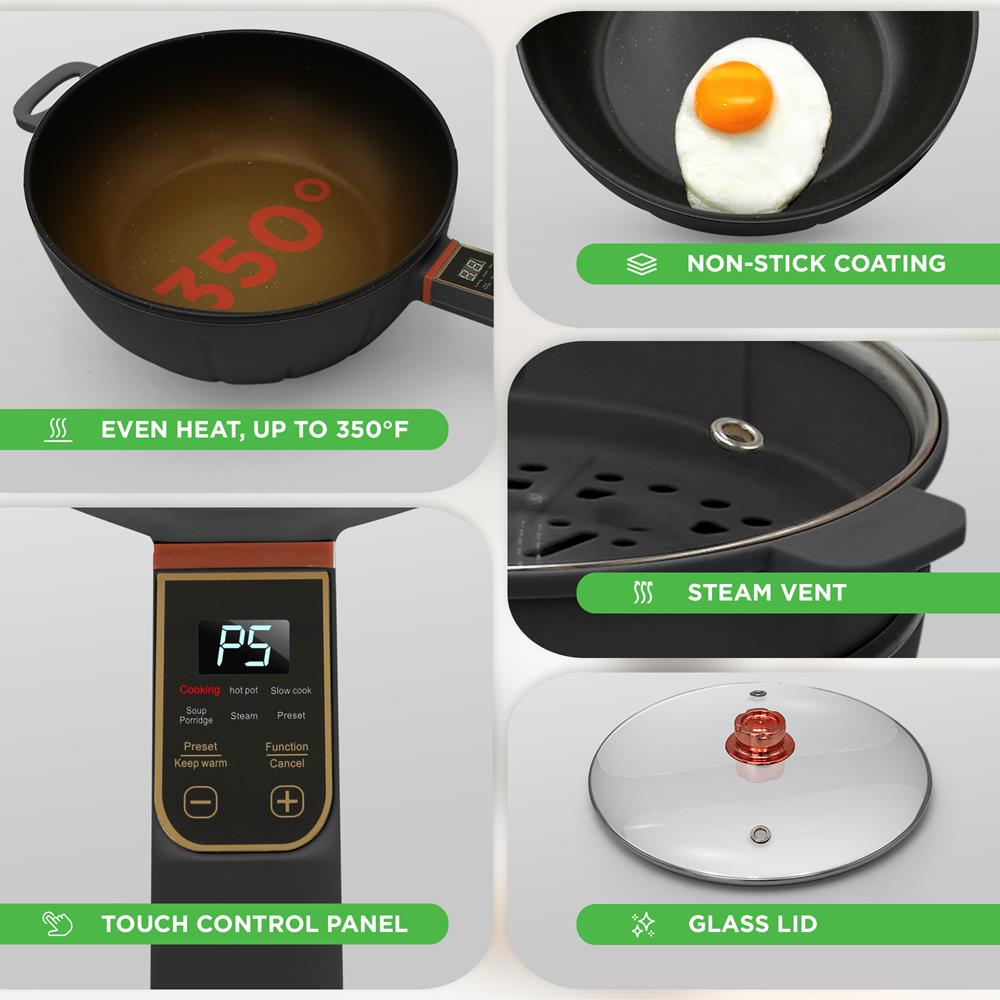 Best Multifunctional Electric Skillet - Non-Stick, Adjustable Temperature, Large Cooking Surface - Perfect for Pancakes, Stir Fry, Omelets & Family Meals