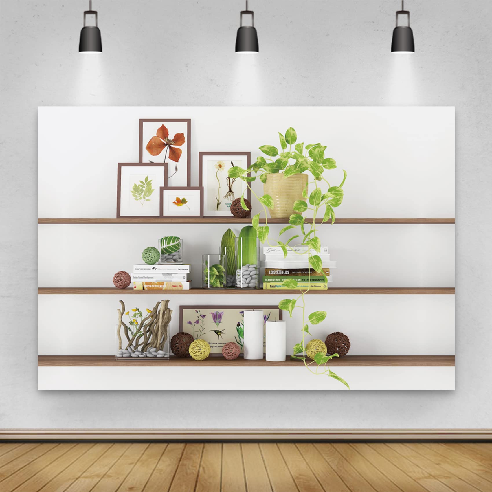 CSFOTO 8x6ft Green Plant Bookcase Backdrop - Modern Office Decor for Video Conferences, Zoom Meetings & Home Studios - Perfect for Virtual Backgrounds, Professional Streaming & Content Creation