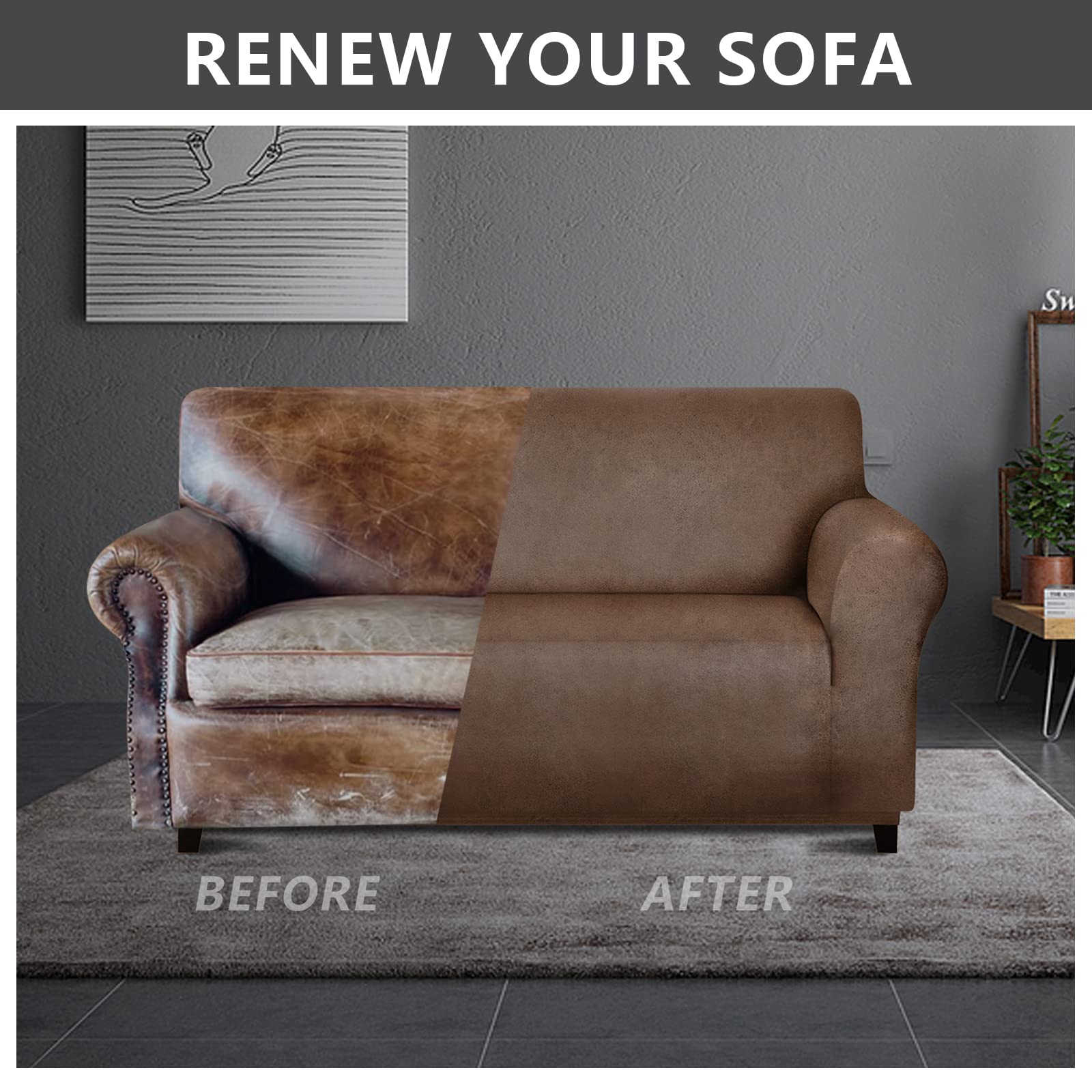 Premium Loveseat Covers for Leather Couches - Soft, Washable & Non-Slip Sofa Protector with Leather-Like Feel | Anti-Pilling 1-Piece Couch Cover for Pets & Kids | Dark Brown | Perfect for Living Room, Family Room & Home Theater Seating Protection