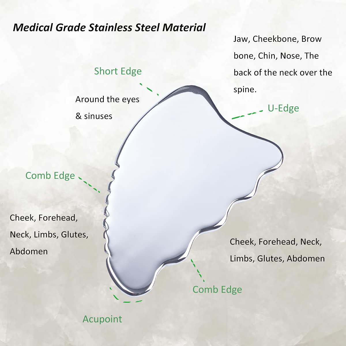 Premium Stainless Steel Gua Sha Scraping Tool - Lymphatic Drainage Massage Board for Cellulite Reduction & Muscle Pain Relief - Spa, Acupuncture & Trigger Point Therapy - Perfect for Facial Care, Body Sculpting & Relaxation at Home