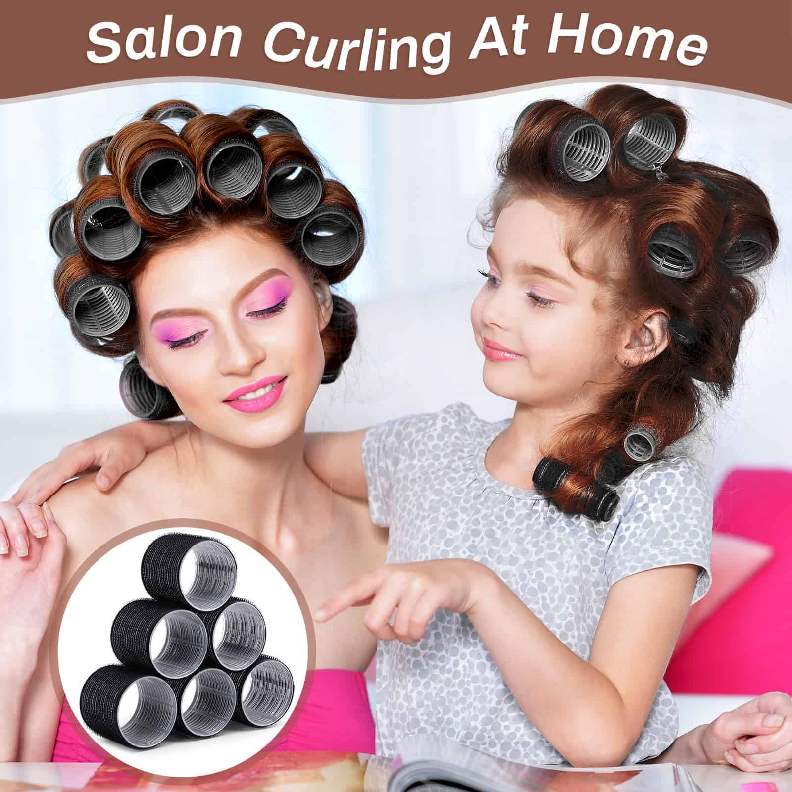 Large Hair Rollers Set - 24 Pieces (12 Jumbo Rollers + 12 Clips) for Long Thick Hair Volume & Styling - Black | Perfect for Home Salon, Party Hairstyles & Professional Styling