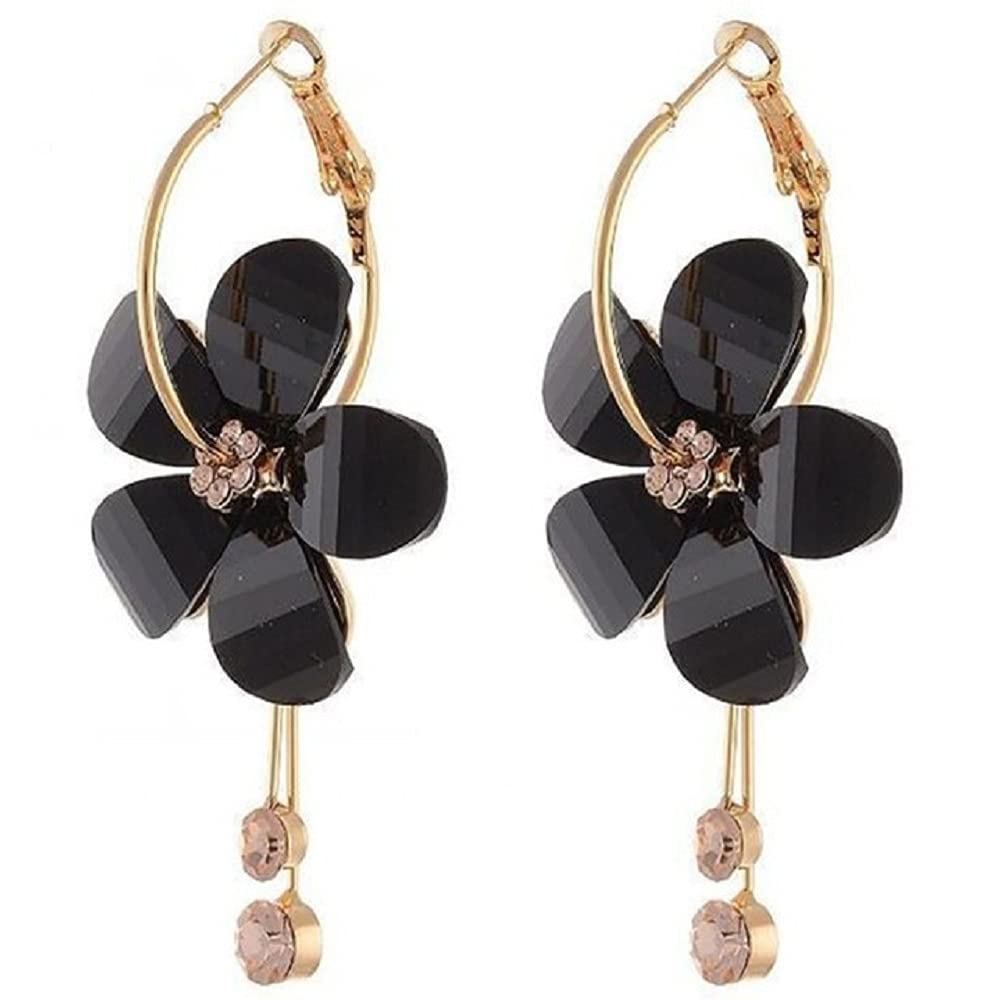 Romantic Crystal Acrylic Rose Flower Earrings for Women - Exaggerated Round Hoop with 5 Leaves & Long Tassel Drop Dangle Earrings | Perfect for Date Night, Wedding, Party & Special Occasions