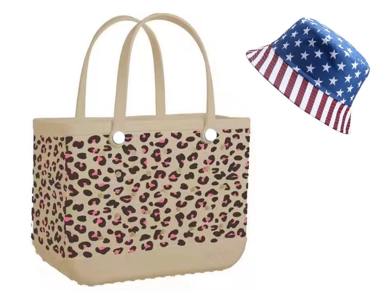 **Large Waterproof EVA Beach Bag - Sandproof Travel Tote with Flag Hat for Women - Perfect for Pool, Beach, Gym & Outdoor Adventures**