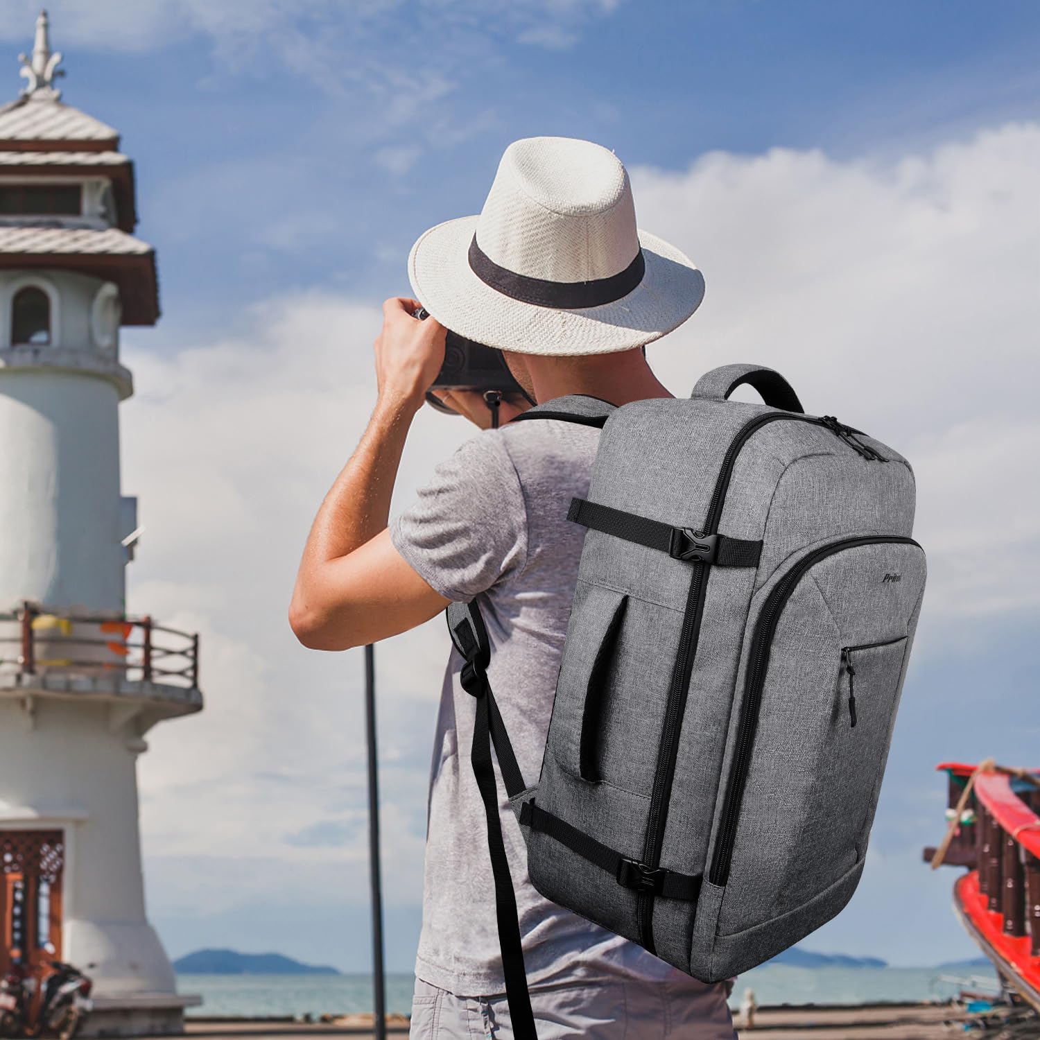 Waterproof Travel Backpack for Women & Men with Laptop Compartment - Lightweight Carry On Backpack for Business Travel, Hiking, Gym & Daily Use (Grey) - Perfect for Commuting, Weekend Trips & Outdoor Adventures