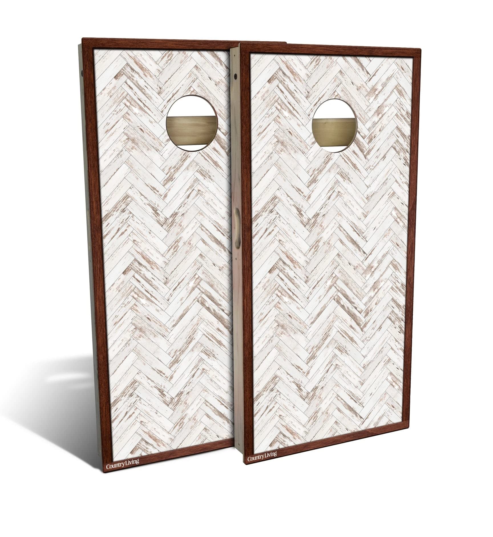 Skip's Garage Rustic White Chevron Cornhole Board Set - 2 Boards, 8 Bags & Accessories - Outdoor Lawn Game for Backyard, Tailgating & Parties - Choose Your Size