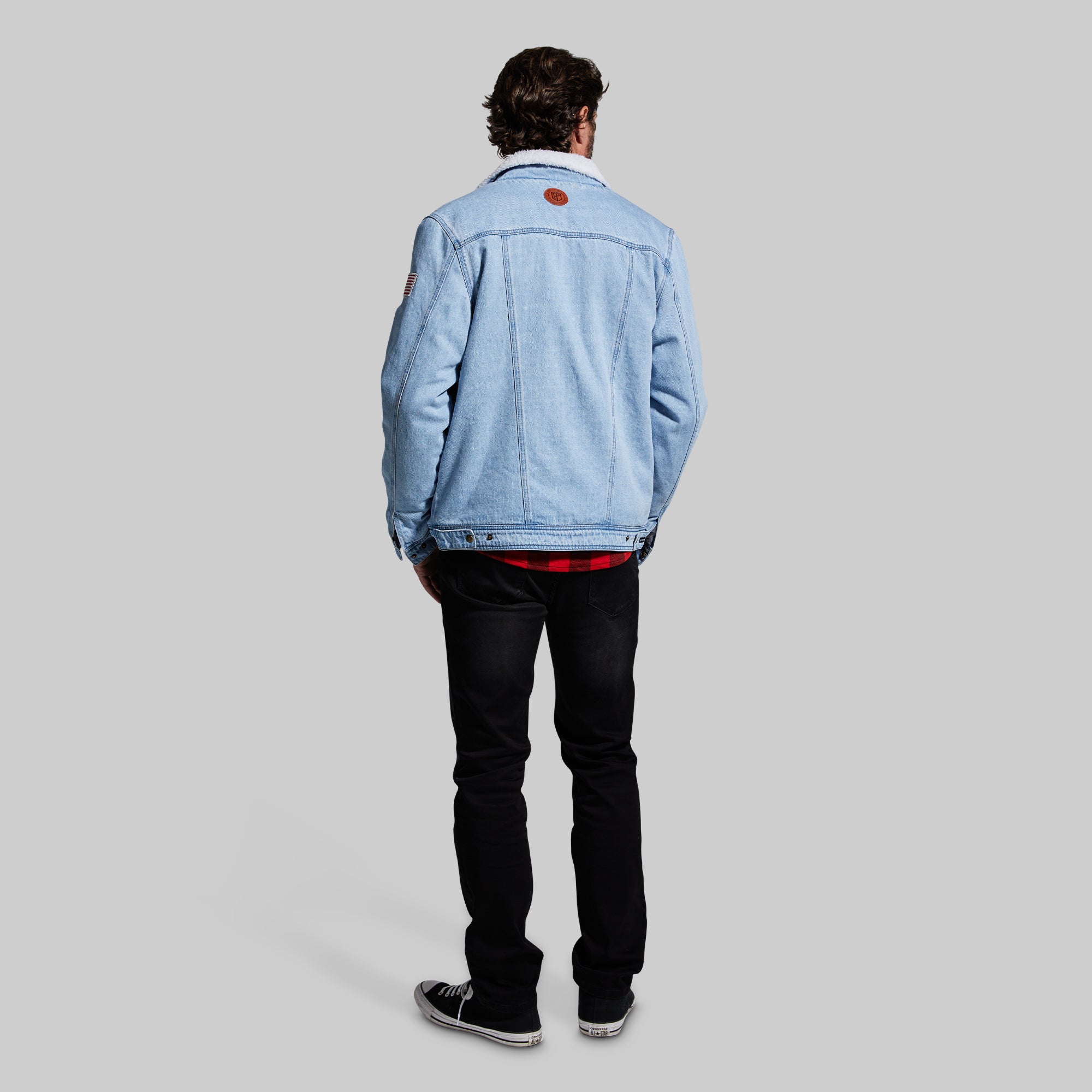 Men's Light Wash Pioneer Jacket with American Flag - Vintage Denim Outerwear for Casual Wear & Outdoor Adventures