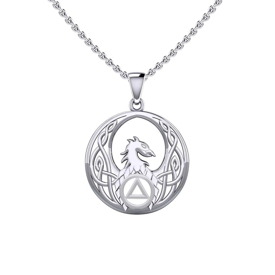 Celtic Phoenix Recovery Pendant in Sterling Silver - AA or NA Symbol - Adjustable 18