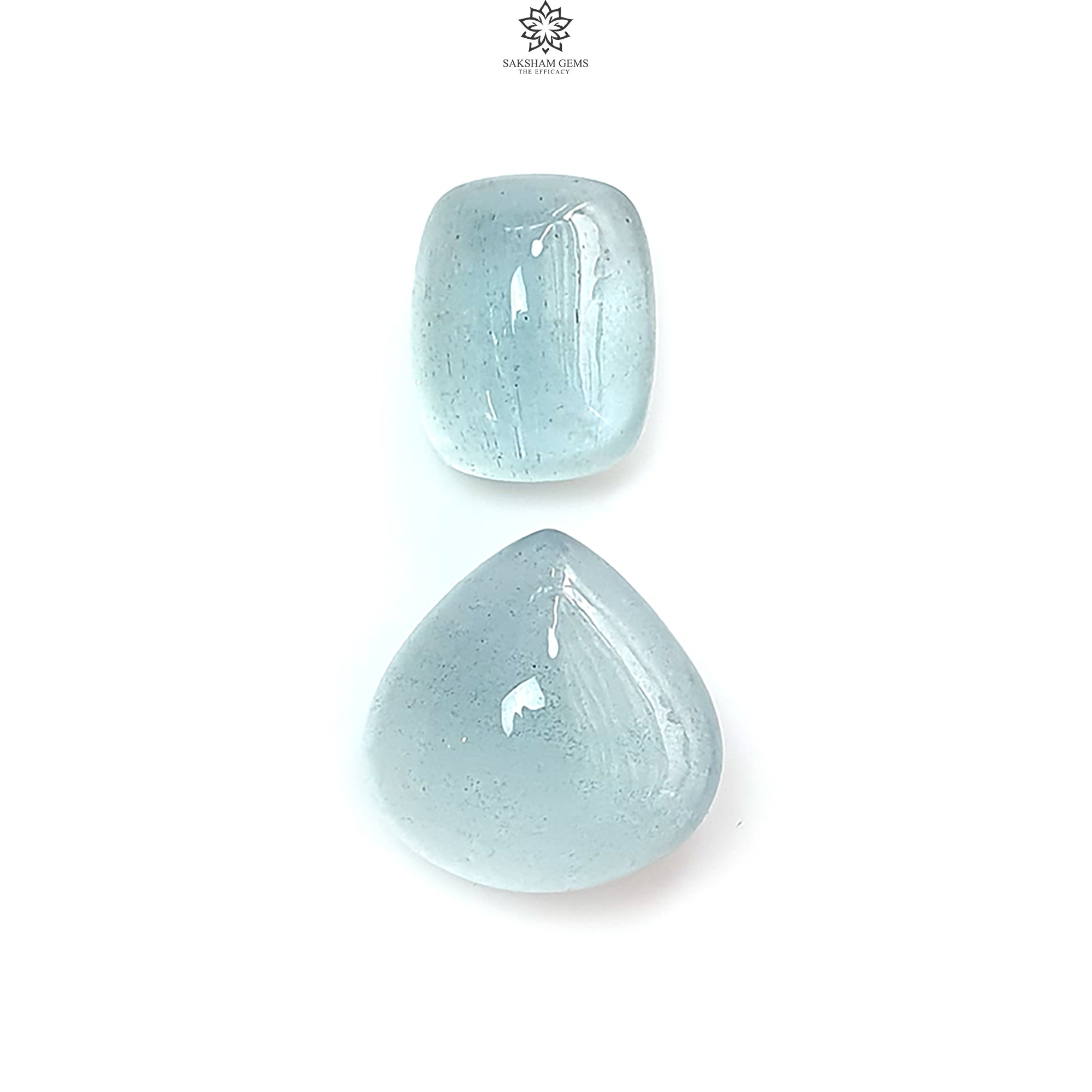 Natural Blue Aquamarine Gemstone Cabochon - Untreated Oval Pear & Cushion Shape 2pc Set for Jewelry Making, March Birthstone | Perfect for Rings, Necklaces, Earrings & DIY Crafts