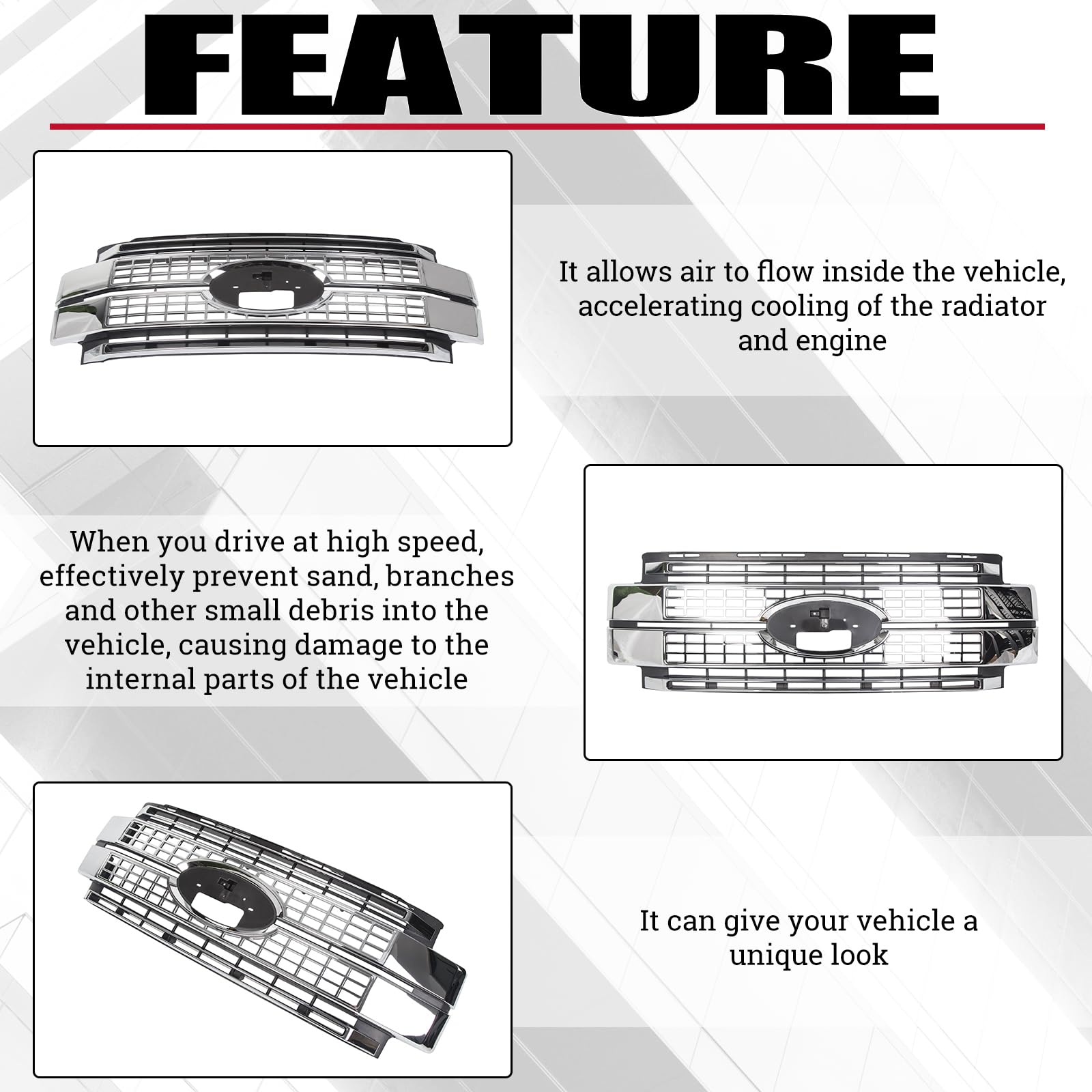 HECASA Chrome Front Bumper Grille Compatible with 2017-2019 Ford Super Duty F250 F350 F450 | Heavy Duty Truck Accessory for Off-Road & Customization