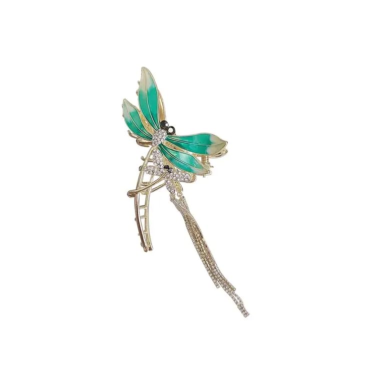 Ginoya Brothers Metal Headdress Hair Clips - Large Flower Tassel Claw Clip Super Flash Non-Slip Hairpin for Women (Green Dali) | Perfect for Boho Fashion, Weddings & Festival Accessories
