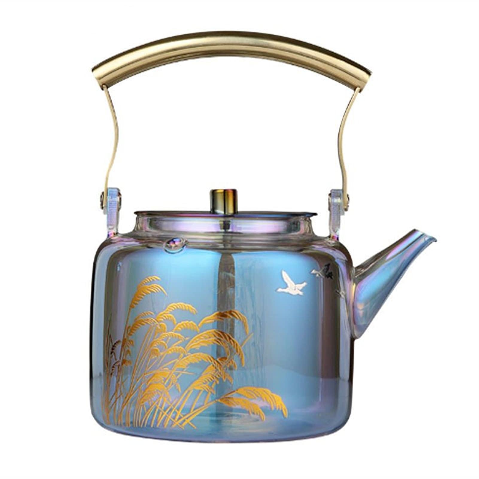 Stained Glass Tea Kettle - 900ml Heat Resistant Hand-Painted Flower Teapot with Filter Strainer for Gas Stove | Perfect for Home Brewing, Afternoon Tea & Gift Giving