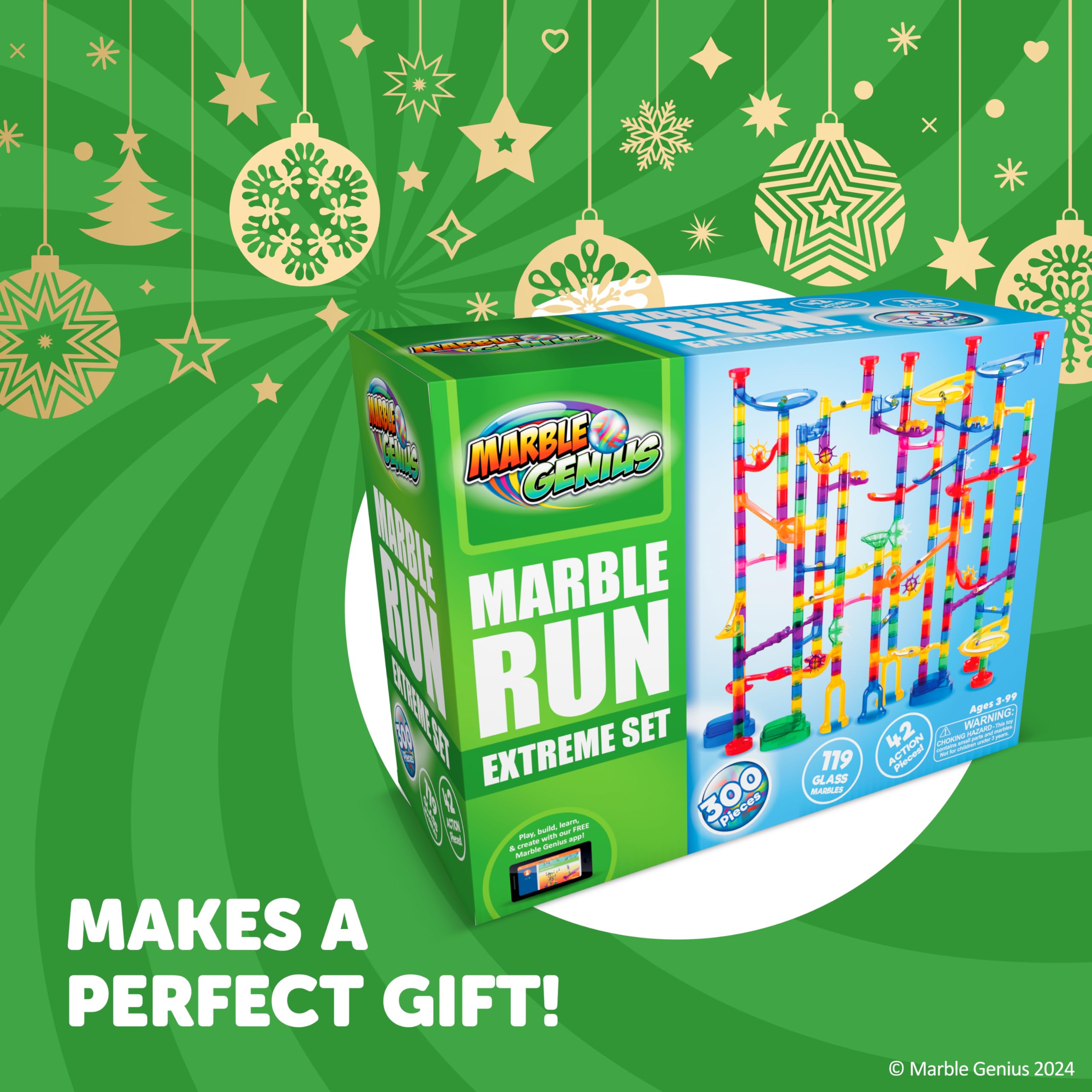 Marble Genius Marble Run Extreme Set - 300 Piece Marble Maze Track for Kids, Teens & Adults (181 Translucent Marbulous Pieces + 119 Glass Marbles) | STEM Educational Toy for Ages 4-8 | Perfect for Birthday Gifts, Classroom Activities & Family Game Night