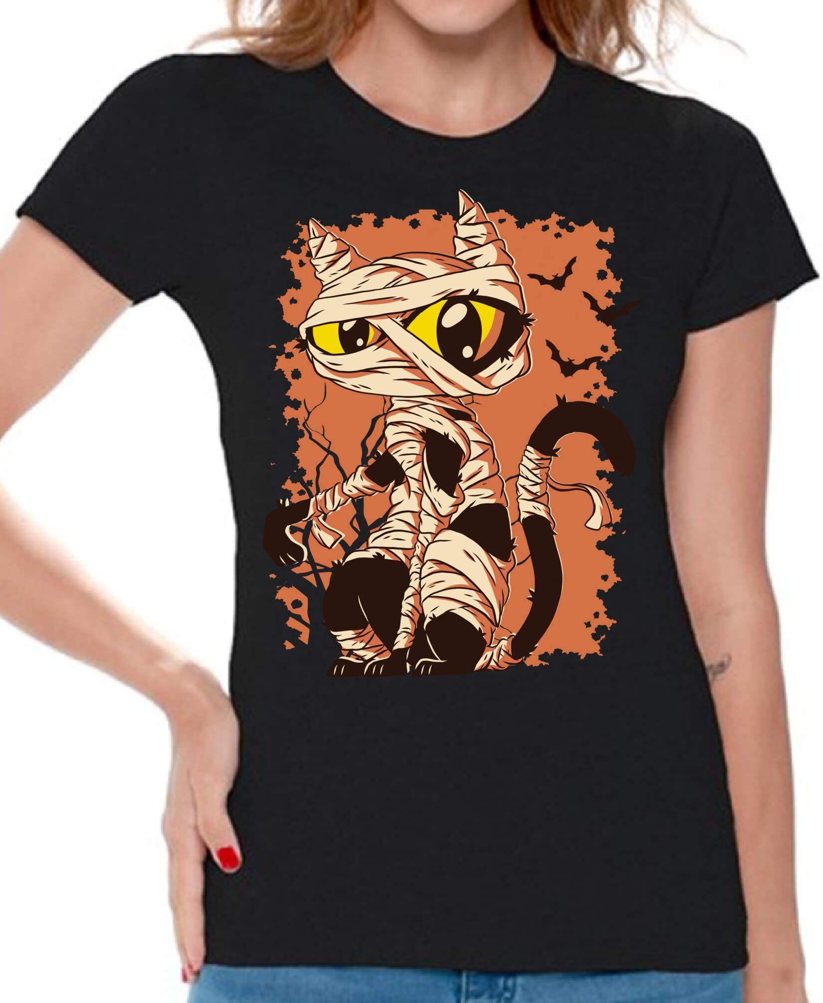 Awkward Styles Halloween T-Shirt - Funny Mummy Cat Graphic Tee for Women | Cute & Spooky Halloween Outfit for Parties & Costume Events