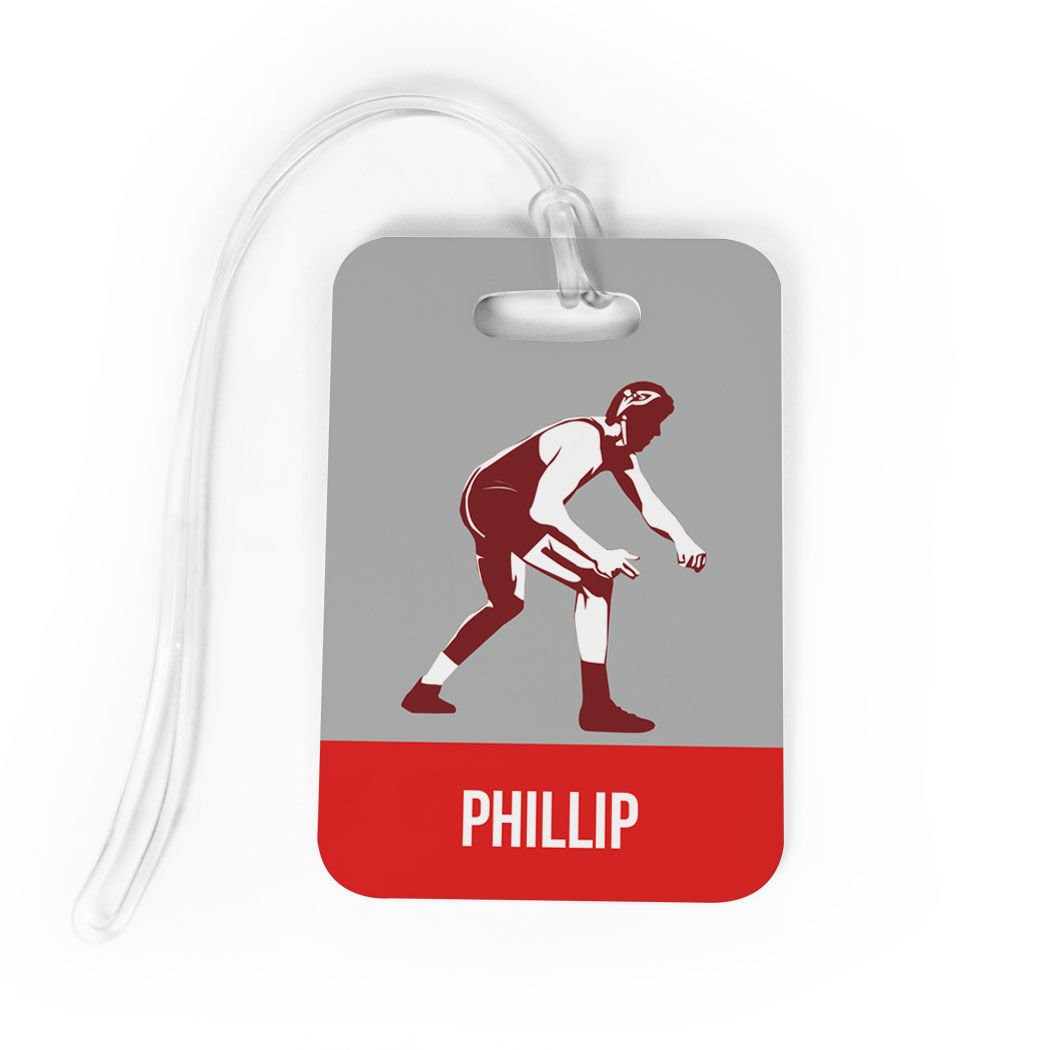 Personalized Wrestling Luggage Tag - Custom Wrestler Bag Tag with Standard Lines | Medium Size in Red | Perfect for Gym Bags, Travel Luggage & Sports Equipment Identification