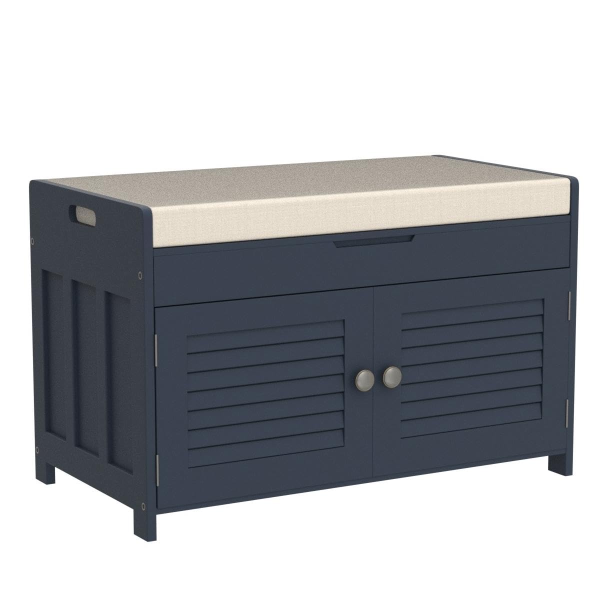 Knowlife Shoe Storage Bench with Cushioned Seat & Lift Top - 2 Door Entryway Shoe Rack with Adjustable Shelves - Perfect for Hallway, Mudroom, Living Room & Bedroom Organization - Blue Home Furniture