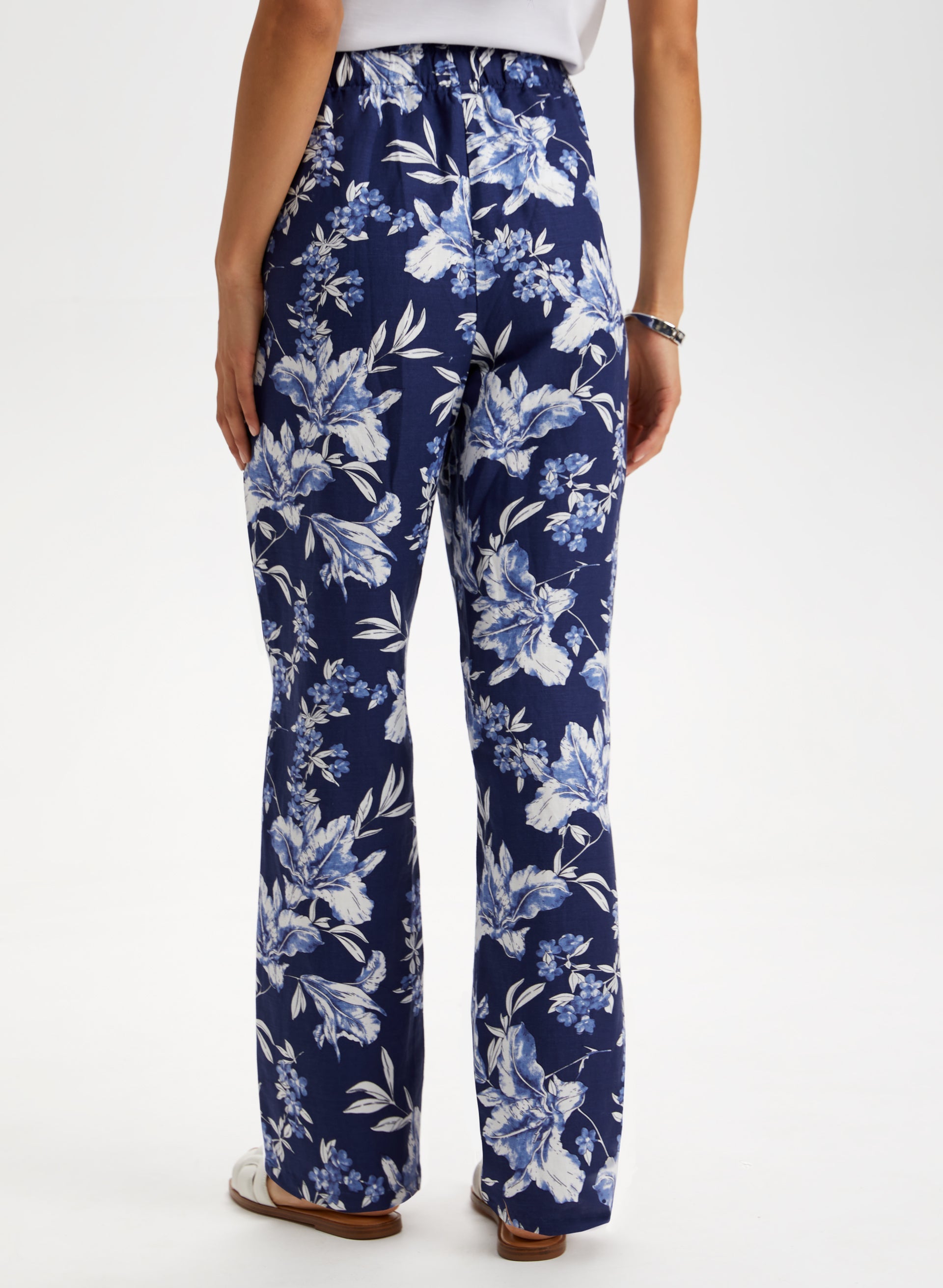 Floral Print Pull On Pants for Women - Comfortable Stretchy Elastic Waist Lounge Pants - Perfect for Yoga, Home, and Travel