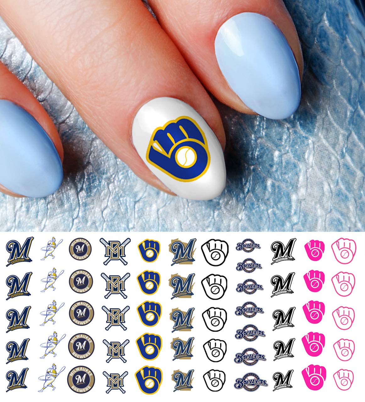Premium MKE Baseball Waterslide Nail Decals - Salon Quality Nail Art Stickers for DIY Manicures, Milwaukee WI Sports Fan Gifts, Perfect for Baseball Games & Nail Salon Use