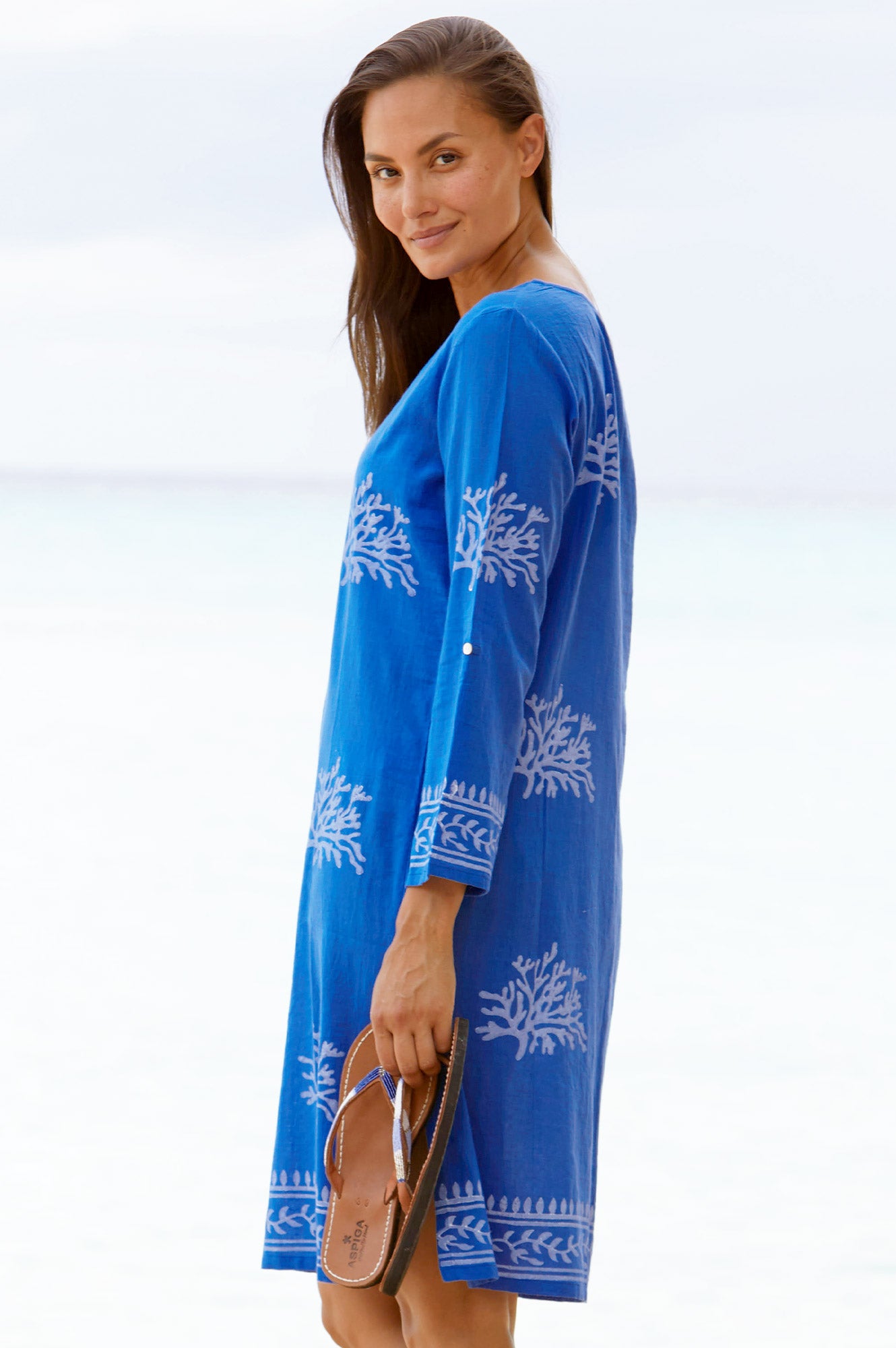 Guadalupe Short Sleeve Organic Cotton Tunic Top - Cobalt Blue & White Striped | Casual Summer Wear, Beach Cover-Up, Boho Chic Outfit