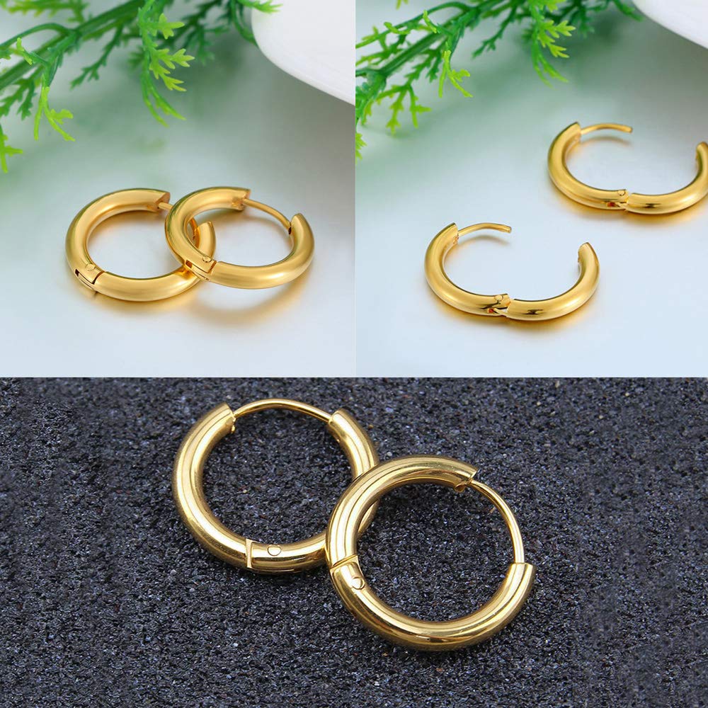 316L Surgical Stainless Steel Huggie Hoop Earrings - 6mm 8mm 10mm 11mm 12mm 14mm Hypoallergenic Cartilage Helix Earrings - Hinged Sleeper Hoops for Men & Women - Perfect for Daily Wear, Work, Parties and Gifts